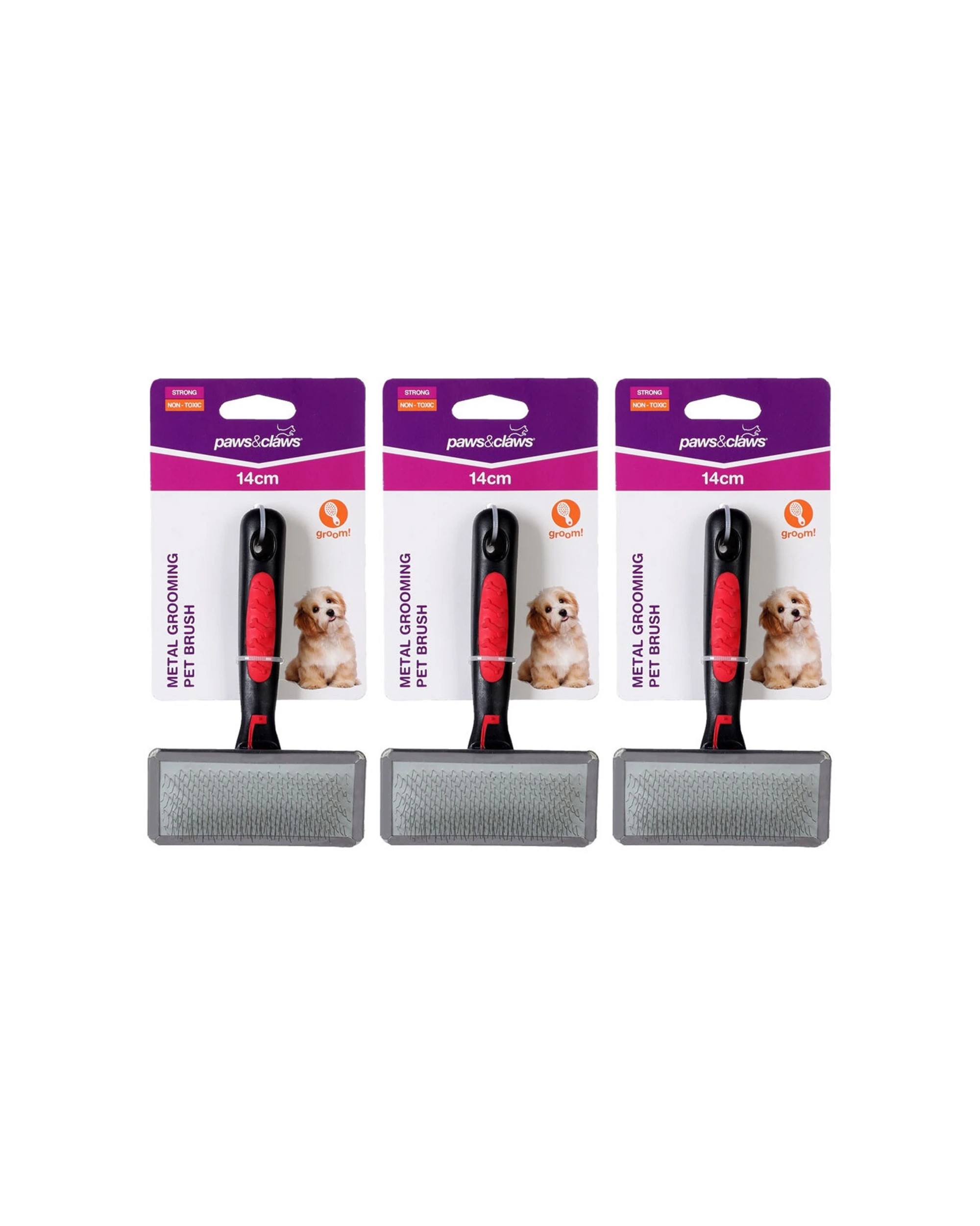 1 Paws And Claws 3pc Metal Grooming Pet Brush Dual Length Comb Prongs 14cm - Multi, 1 of 3