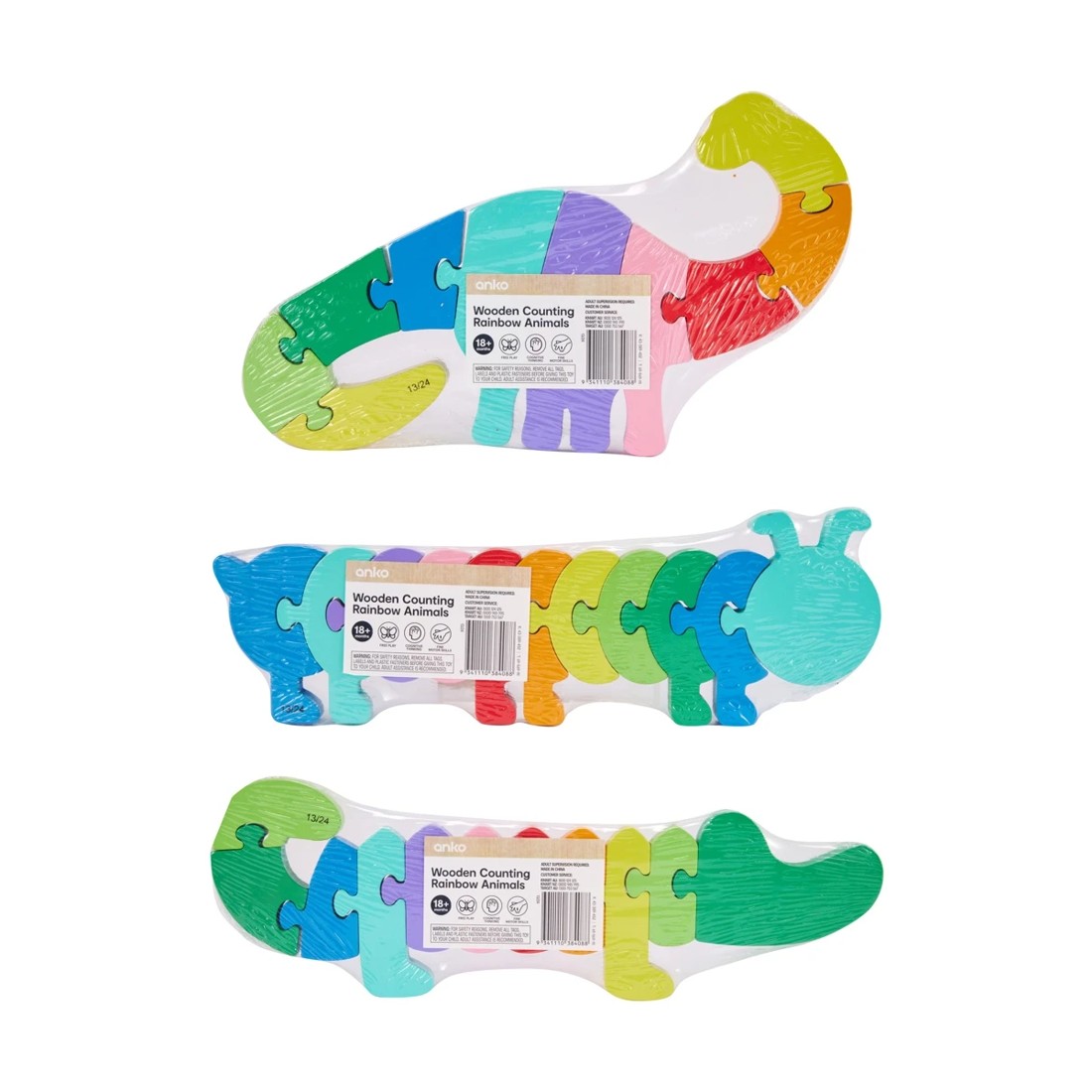 8 Wooden Counting Rainbow Animal - Assorted, 8 of 8