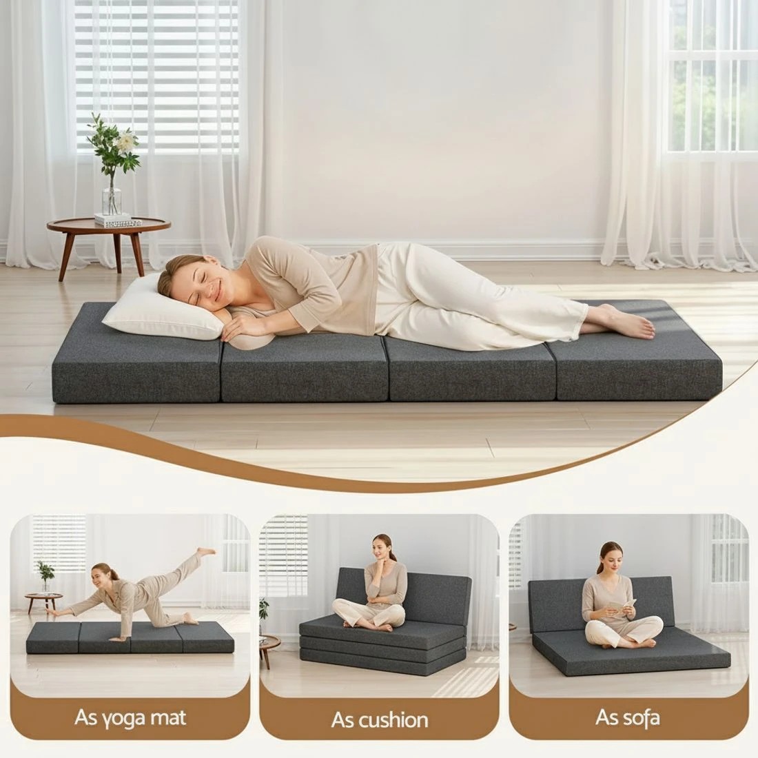 4 Giselle Bedding Foldable Mattress Folding Foam Mattresses Portable Mat - Double Bed - Grey, 4 of 9
