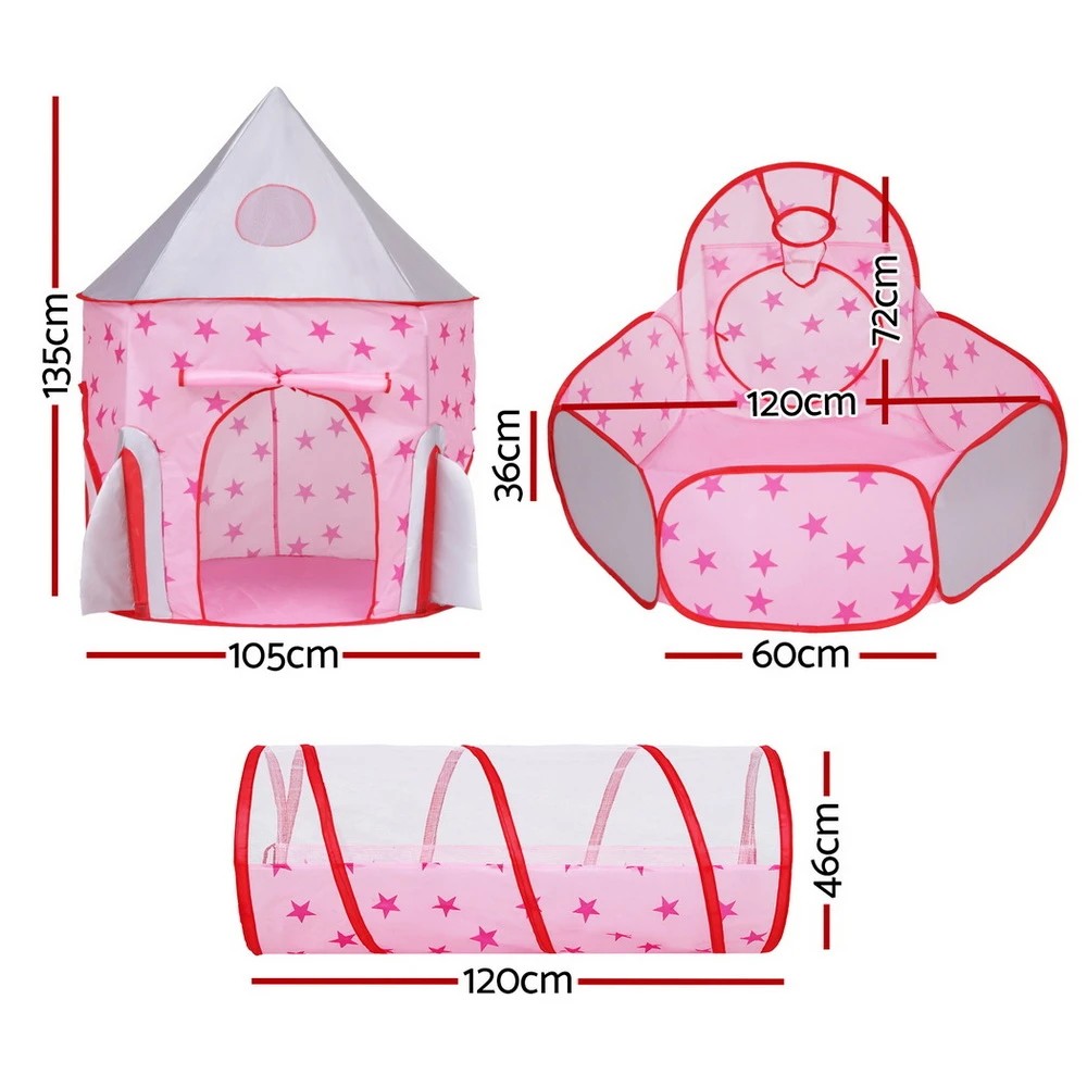 2 Keezi Kids Playhouse Play Tent Pop Up Castle Crawl Tunnel Basketball Hoop - Pink, 2 of 6