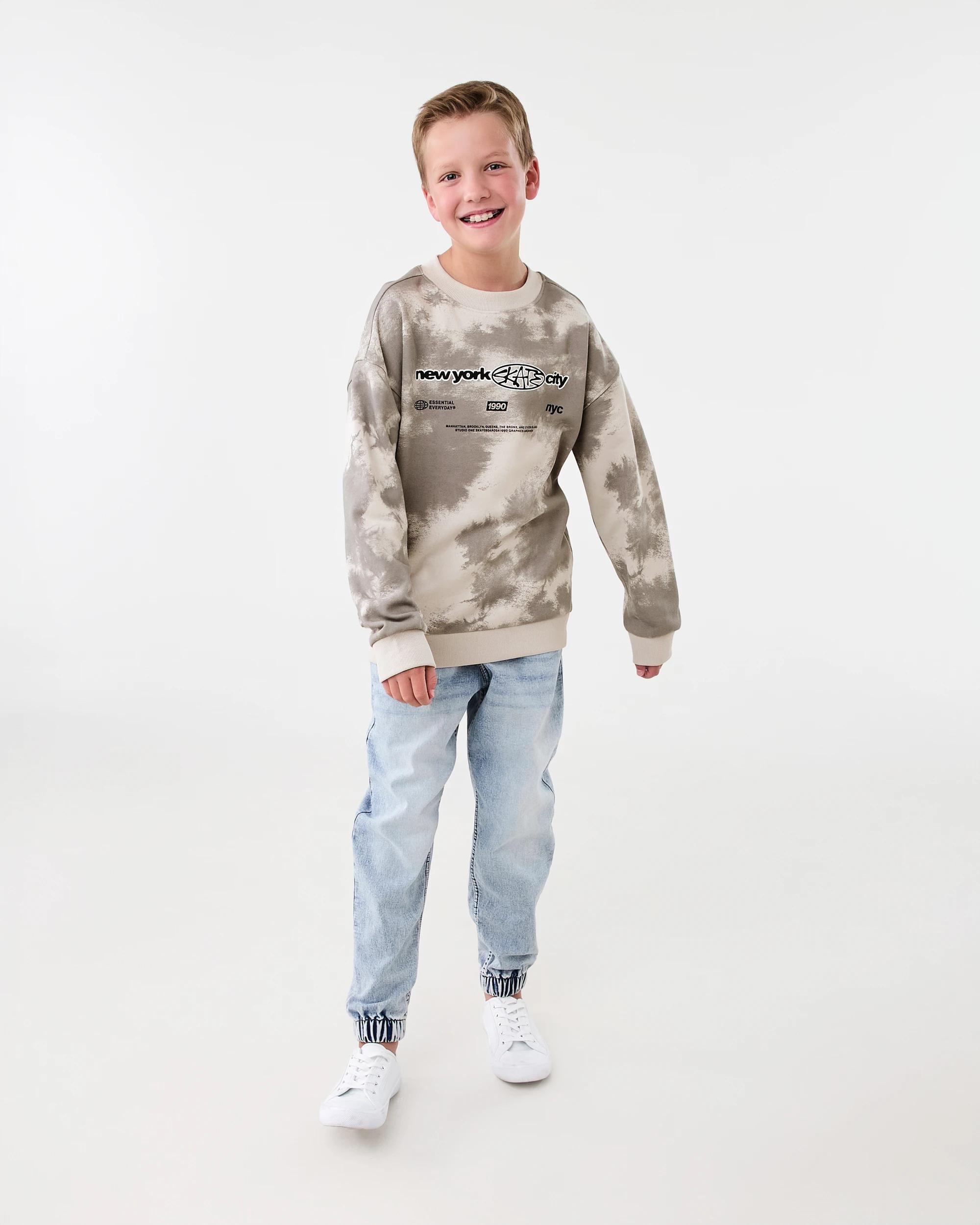 7 Oversized Washed Crew Neck Sweatshirt Gry Tiedye, 7 of 8