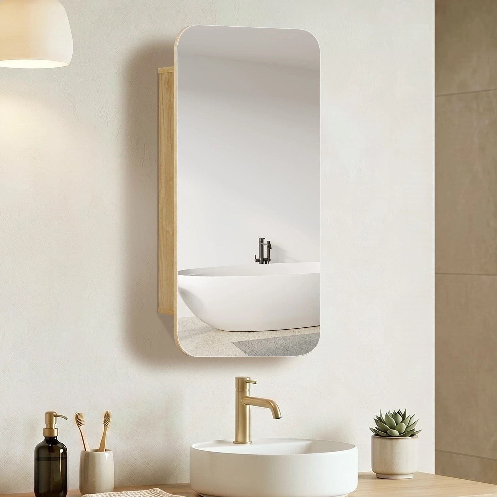 3 Welba Bathroom Mirror Cabinet Organiser 3-Tier Adjustable Shelves Makeup - Natural, 3 of 8