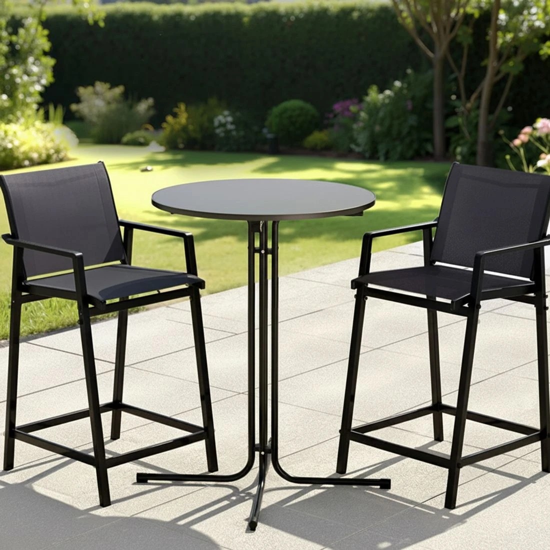 4 Gardeon 3PC Outdoor Bar Set Stools Dining Chairs Table Patio Furniture Bistro Set - Black, 4 of 7
