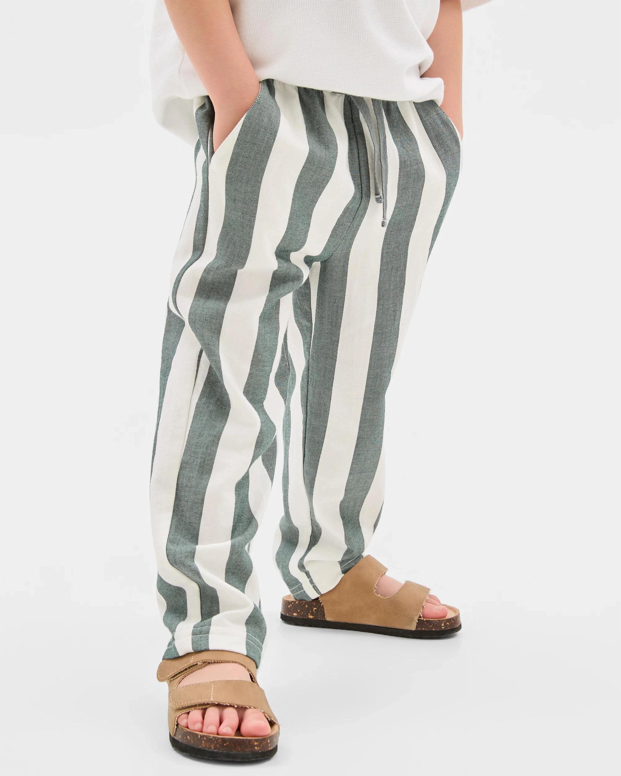 5 Target Kids Lightweight Woven Pull On Pants GREEN STRIPE, 5 of 7