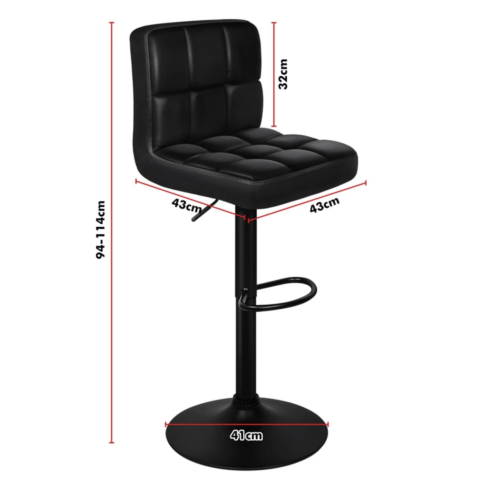 3 Alfordson 2x Bar Stools Leather Gas Lift - Black, 3 of 10