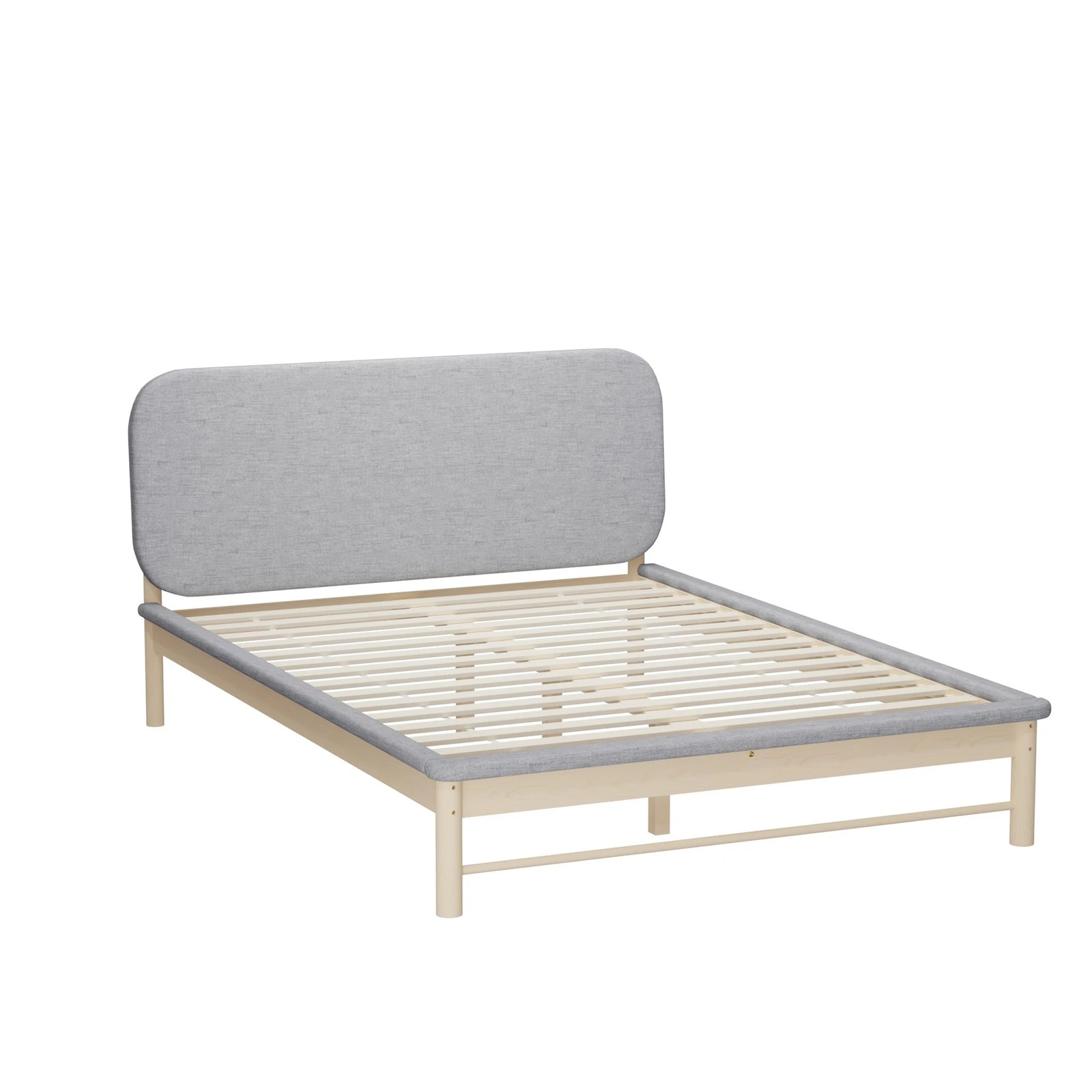 6 Oikiture Wooden Bed Frame With Padded Fabric Edges Pine Headboard Base Double
 - Grey, 6 of 10