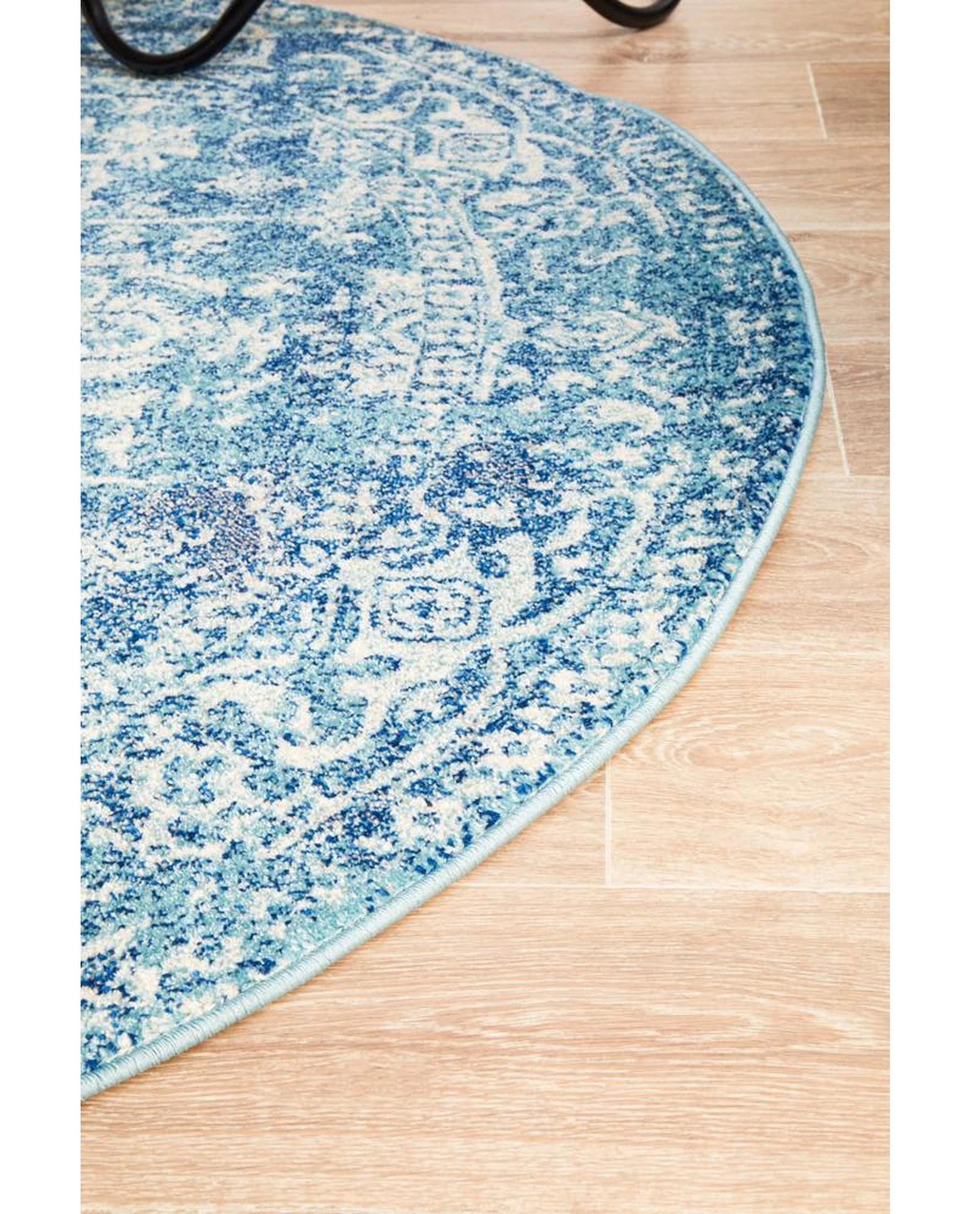 6 Rug Culture Evoke Muse Blue Transitional Round Rug, Power-Loomed Polypropylene, 10mm Pile, Made in Turkey - Blue, 6 of 8