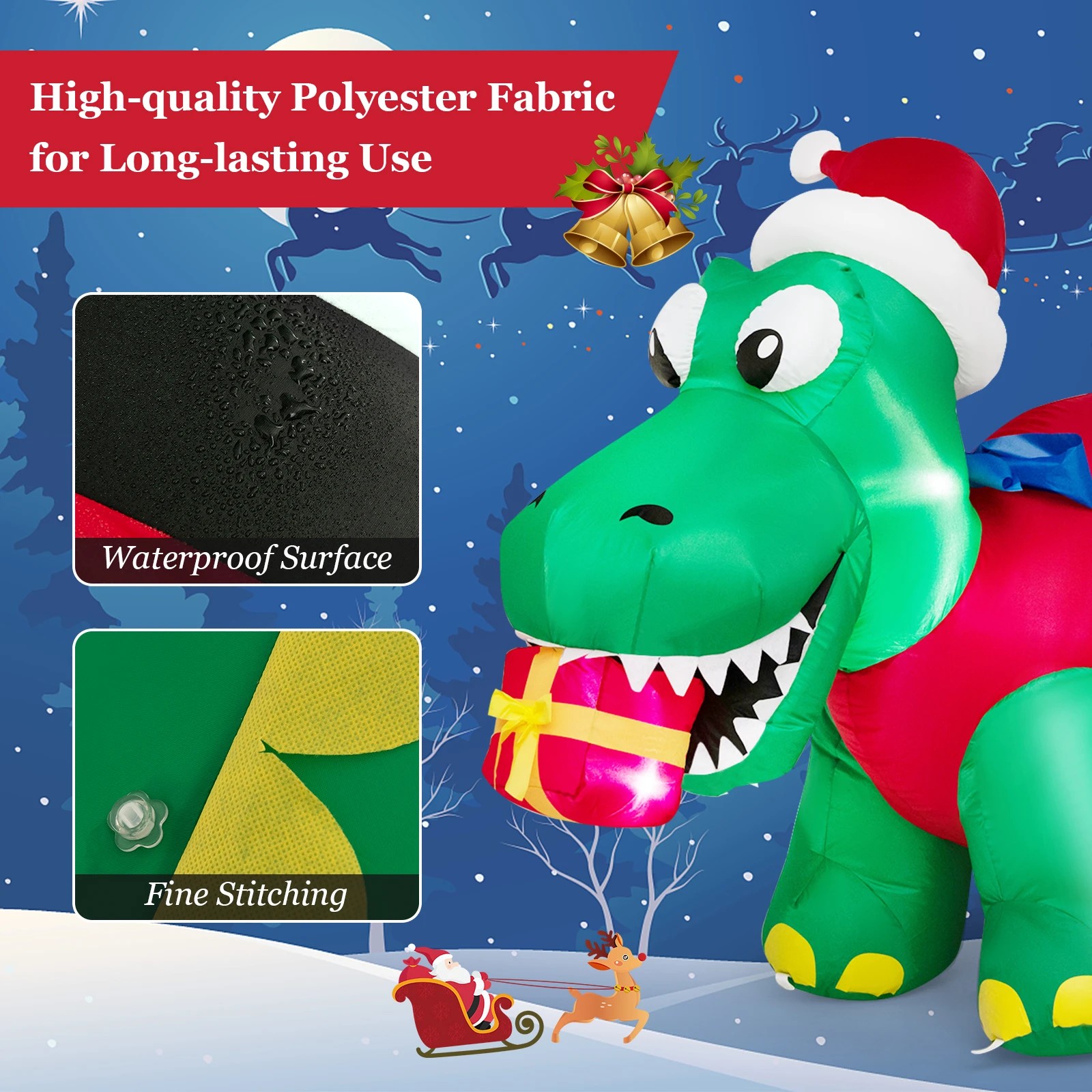 6 Costway 1.85M Christmas Inflatables Dinosaur & Gift Box LED Lights Xmas Outdoor Decoration, 6 of 10