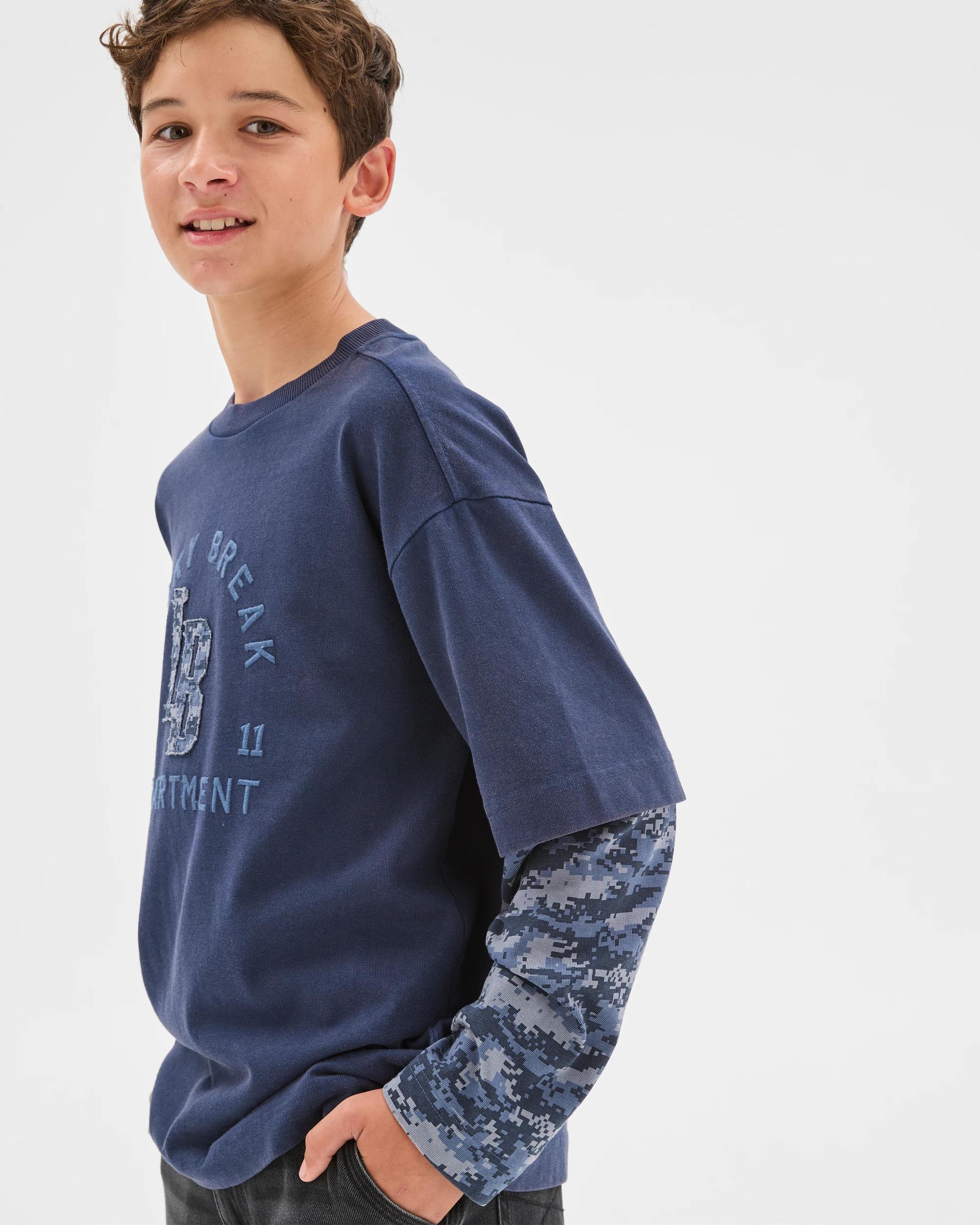4 Target Kids Australian Cotton Oversized Long Sleeve Applique 2Fer T-Shirt BLUE, 4 of 6
