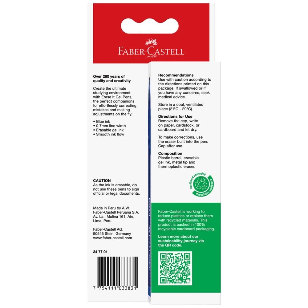 4 Faber-Castell Erase It Gel Pen 0.7mm Blue 4 Pack, 4 of 4