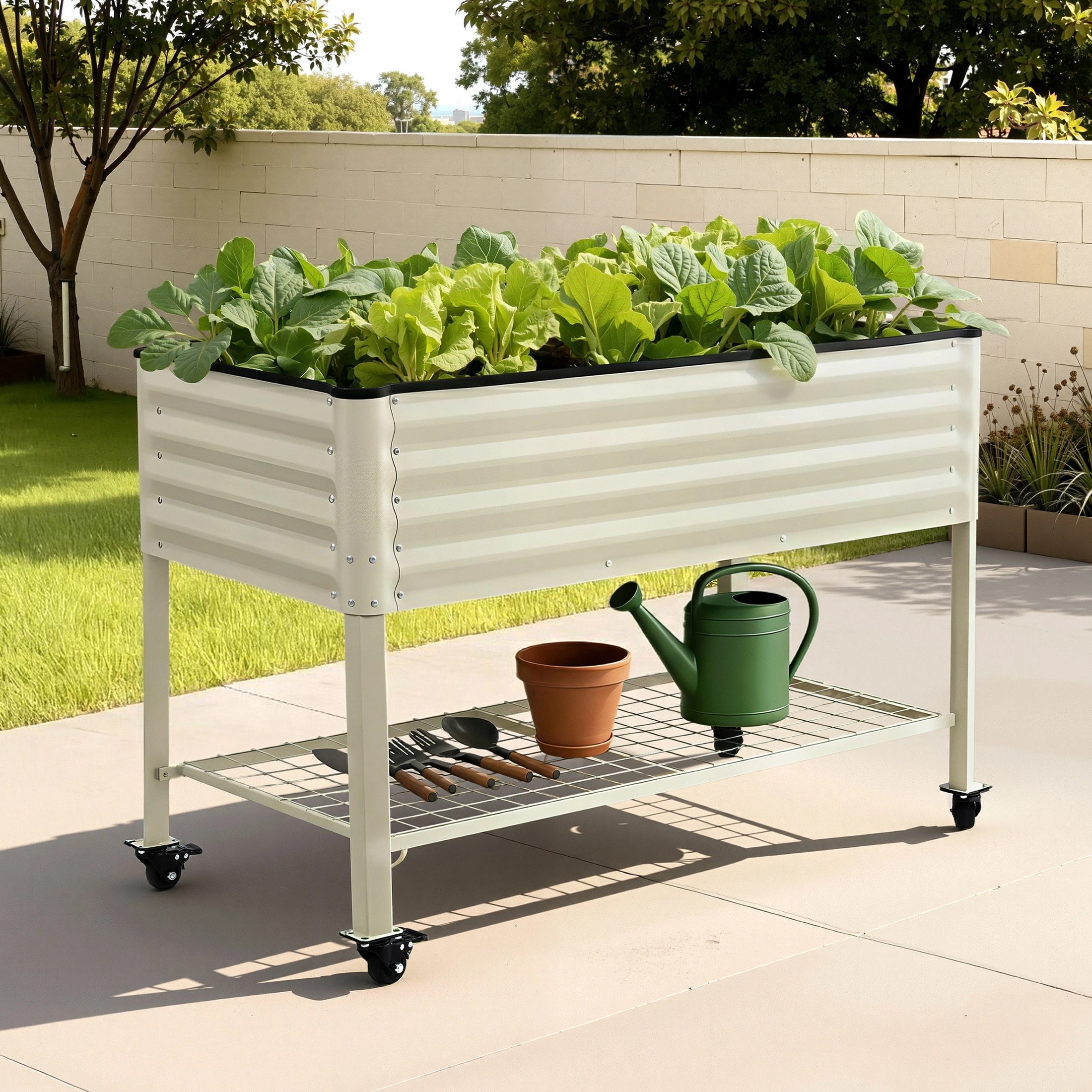 8 Green Fingers Mobile Raised Garden Bed With Wheel Storage Shelf 81cm Height for Vegetables Herb - White, 8 of 8