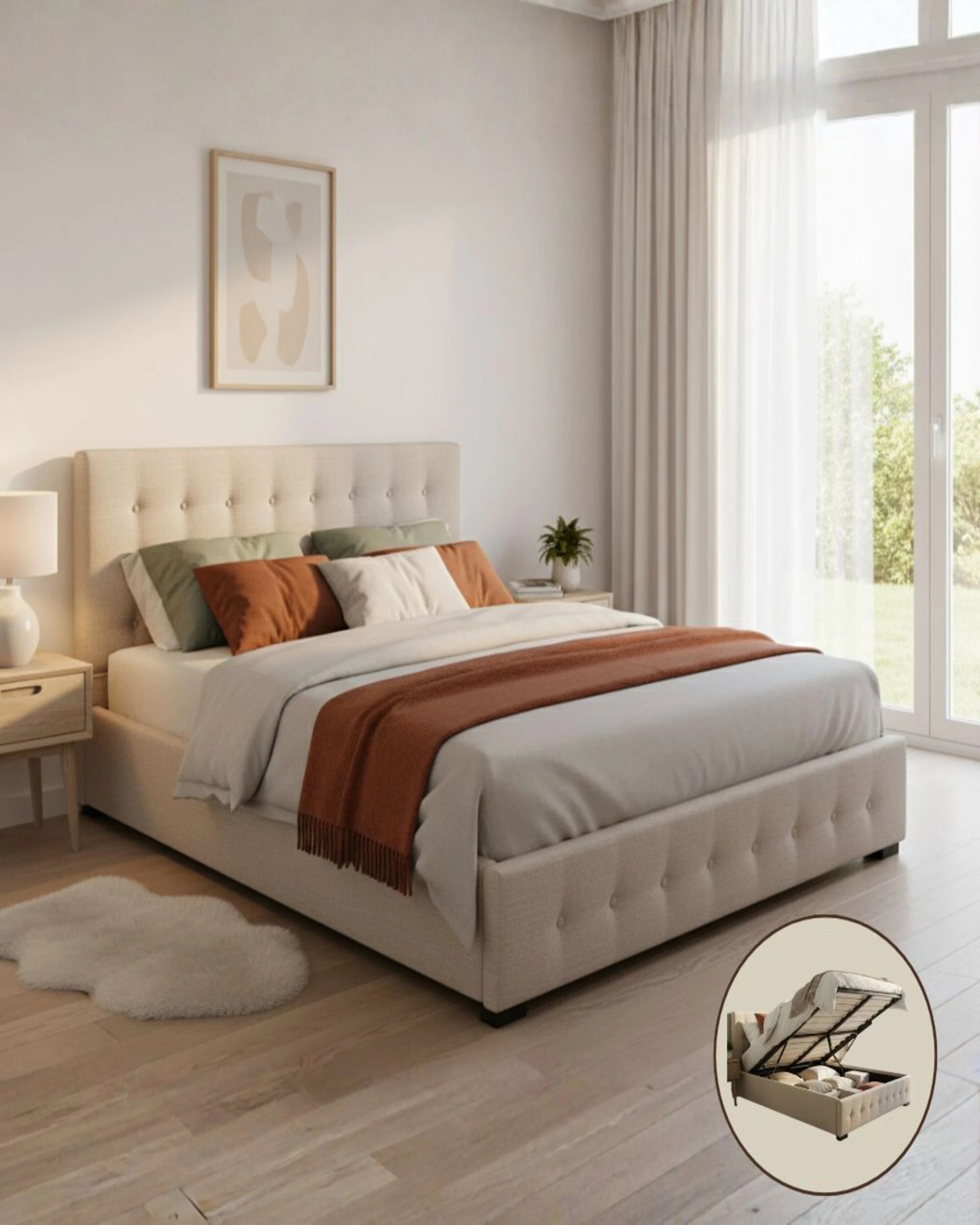 7 Levede Fabric Queen Bed Frame - Beige, 7 of 7