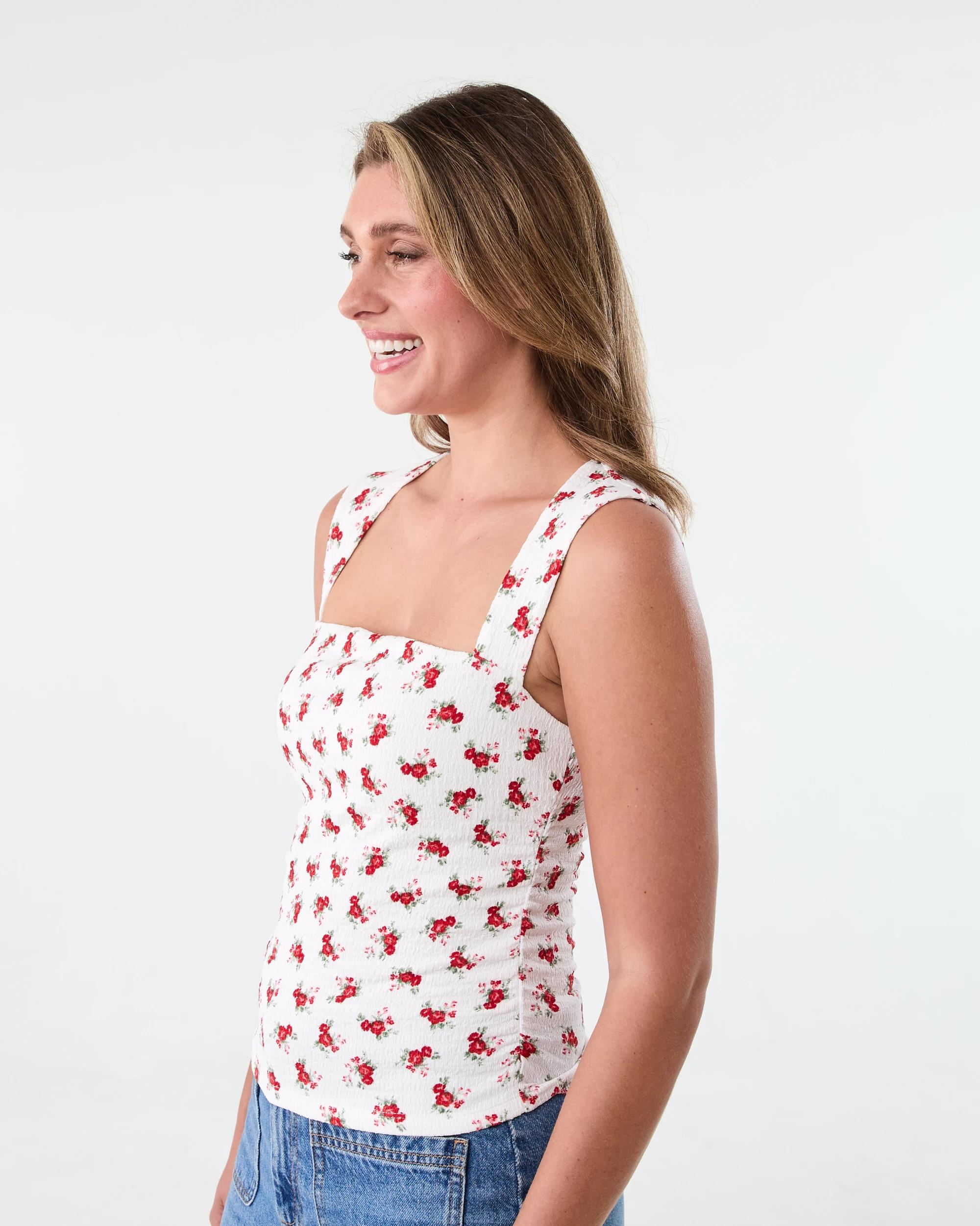 2 Sleeveless Square Neck Gathered Top Dense Rose, 2 of 6