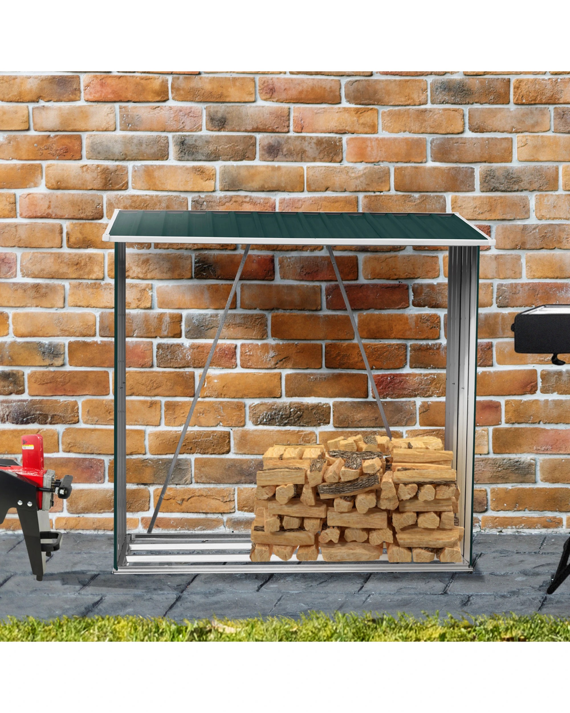 3 Wallaroo Galvanized Steel Fire Wood Storage Shed Lawn Tool Roof - Green, 3 of 6