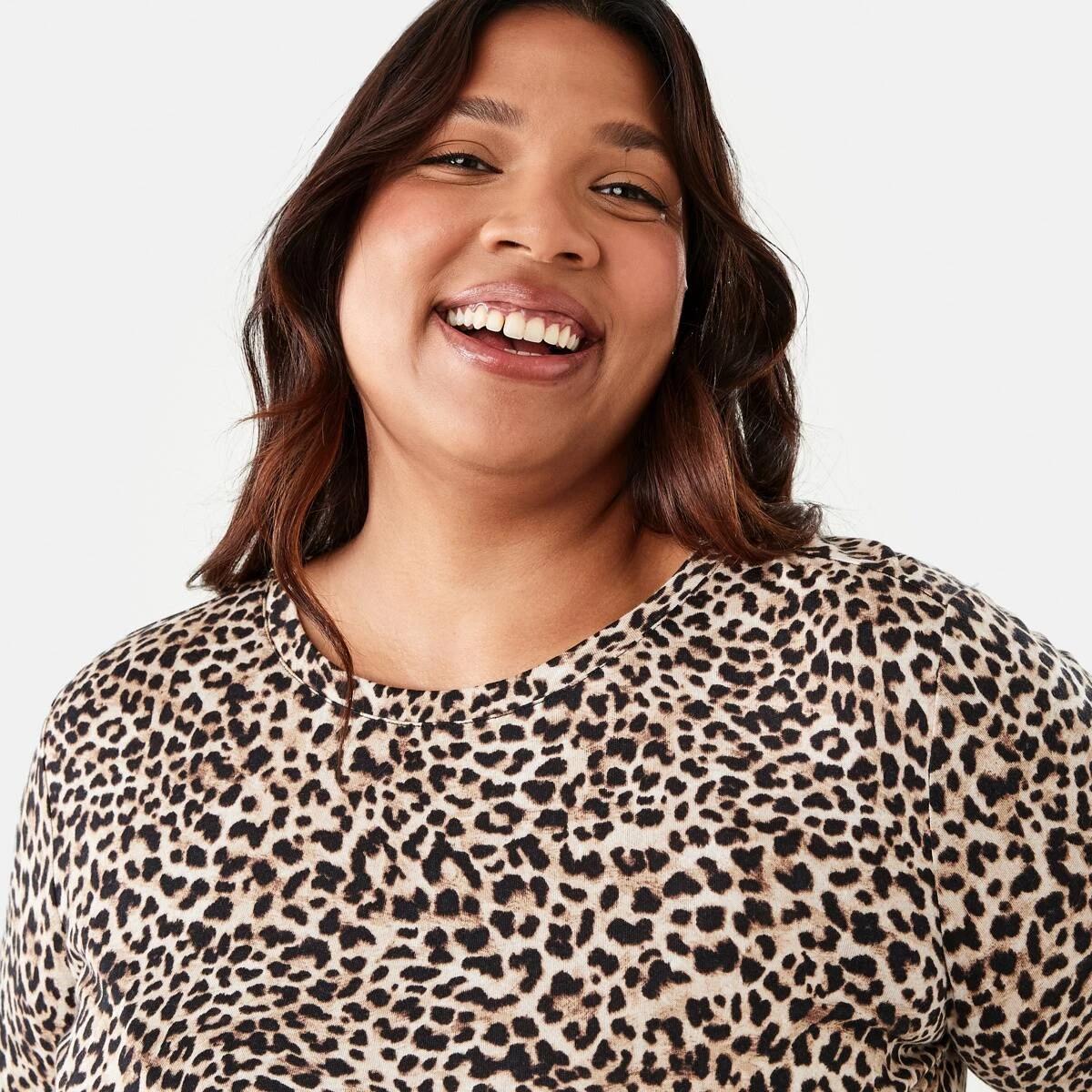 4 Curve Long Sleeve Smock Top Brwn Leo, 4 of 6