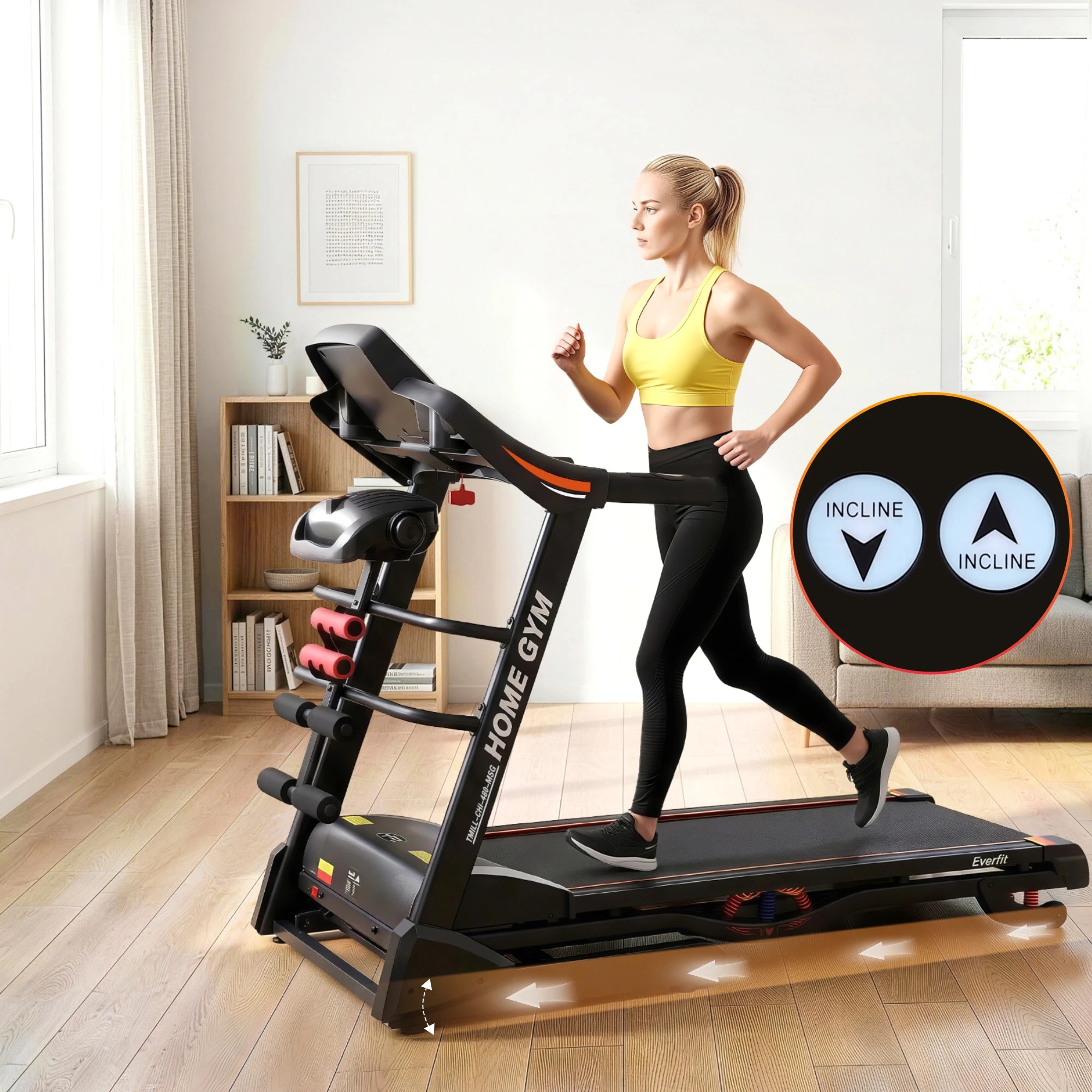 4 Everfit 5 in 1 Treadmill Electric Home Gym Fitness Exercise Machine w/ Massager 480mm, 4 of 10