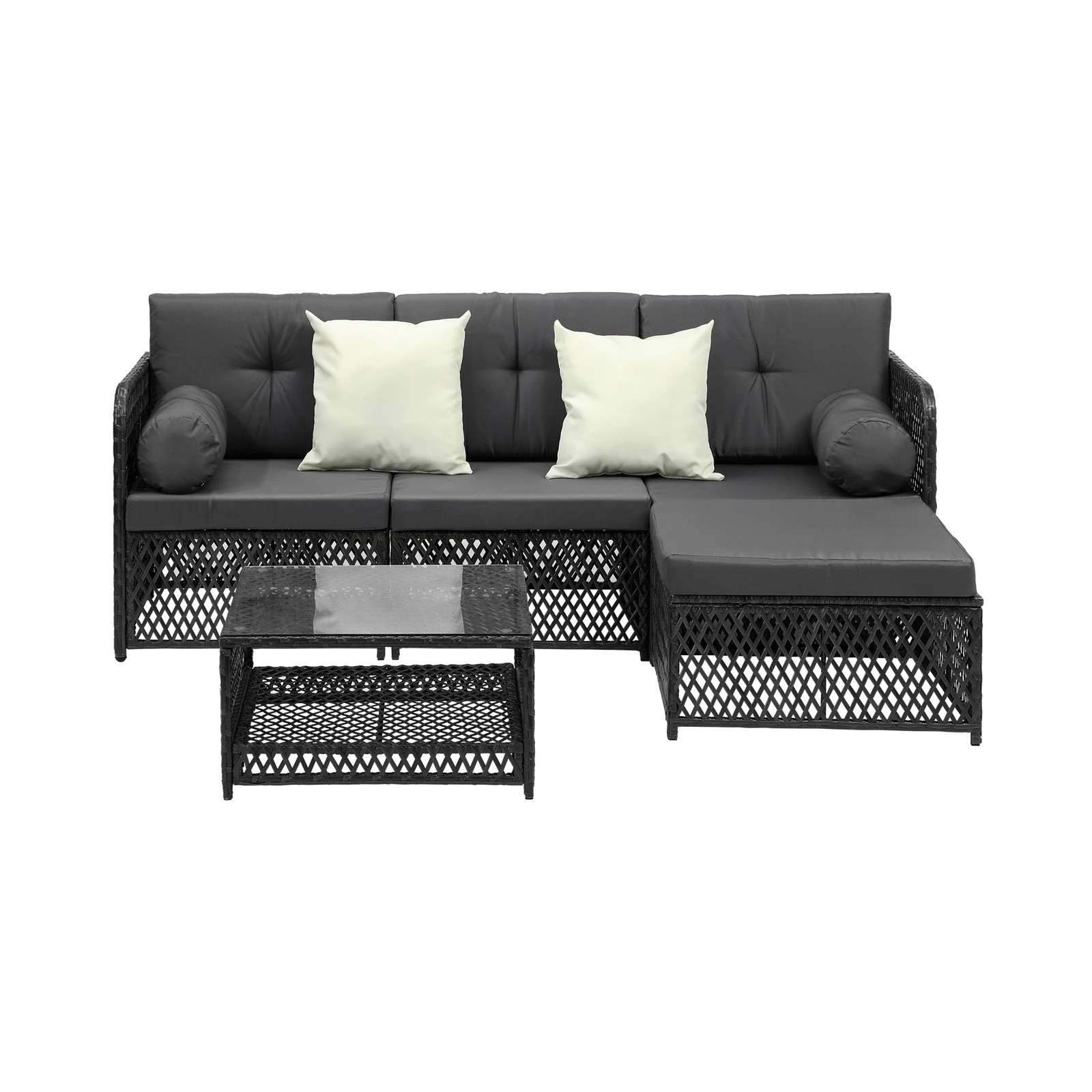 7 Livsip Outdoor Sofa Set 4 Seater Wicker Lounge Setting - Black, 7 of 8
