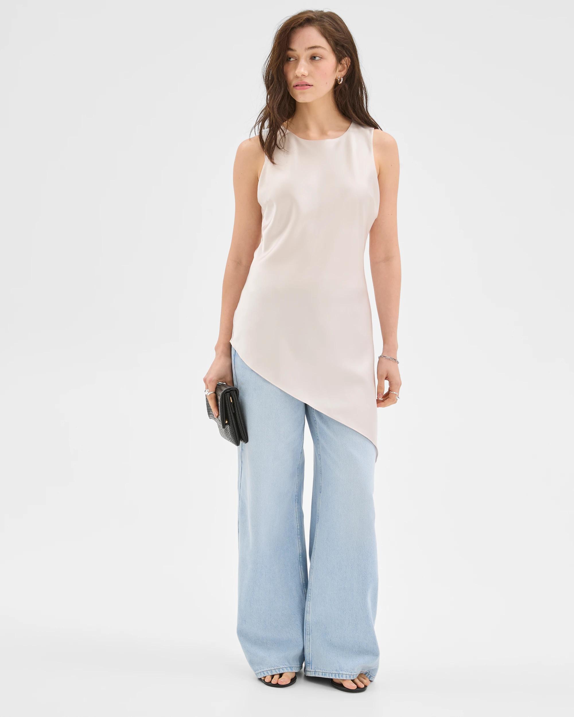 2 Lily Loves Asymmetrical Satin Tank Top PUMICE, 2 of 6