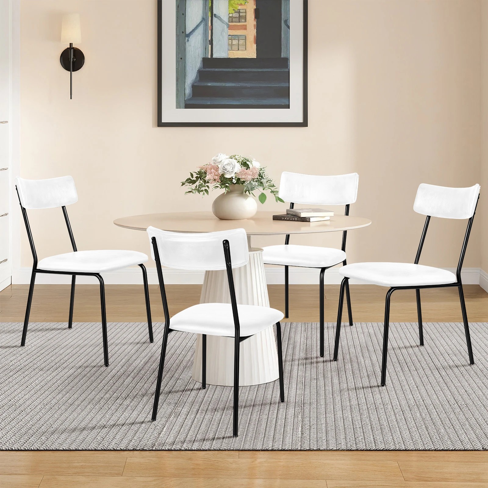 4 Alfordson 2x Dining Chairs Accent Kitchen Lounge Curved Back PU Leather - White, 4 of 10