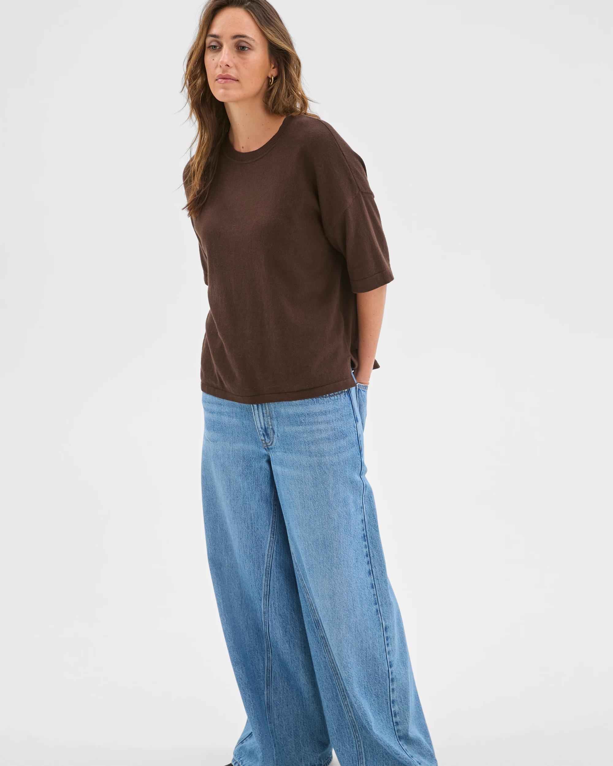 4 Target Woman Cotton Cashmere Crew Neck Knit T-Shirt COFFEE BEAN, 4 of 6