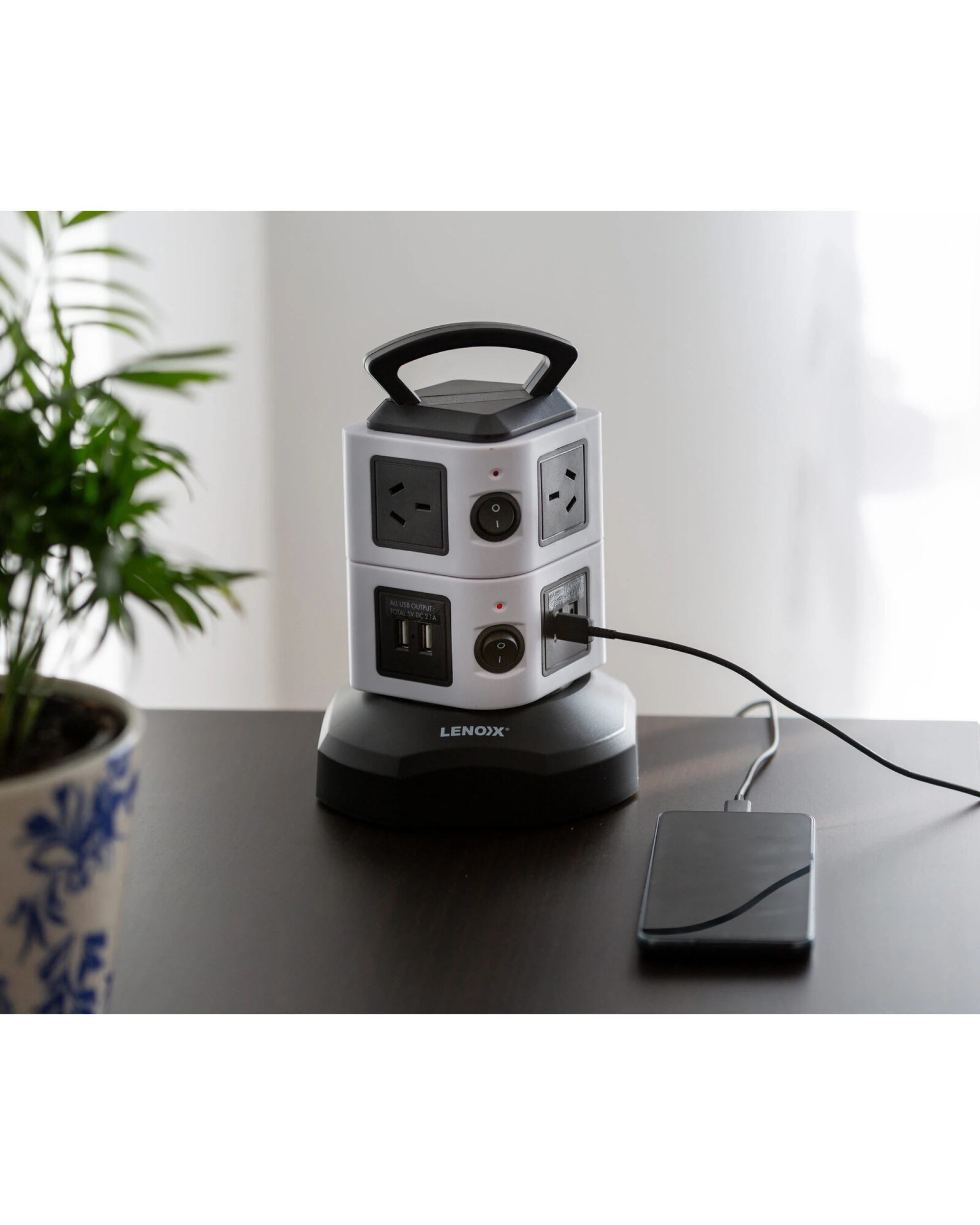 4 Lenoxx Tower Power Board with 6 Outlets + 2X USB A & 2X USB C, 4 of 4