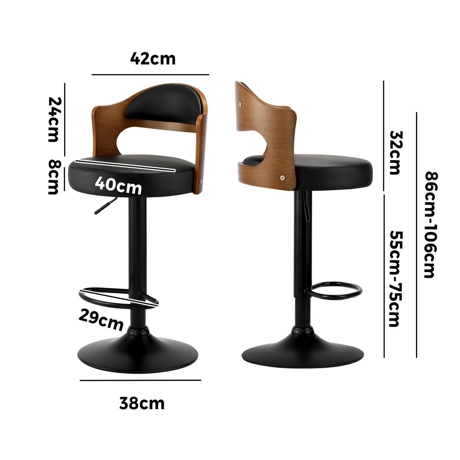 9 Oikiture Bar Stools Kitchen Swivel Barstool Chair Gas Lift Metal Leather X2
 - Black, 9 of 9