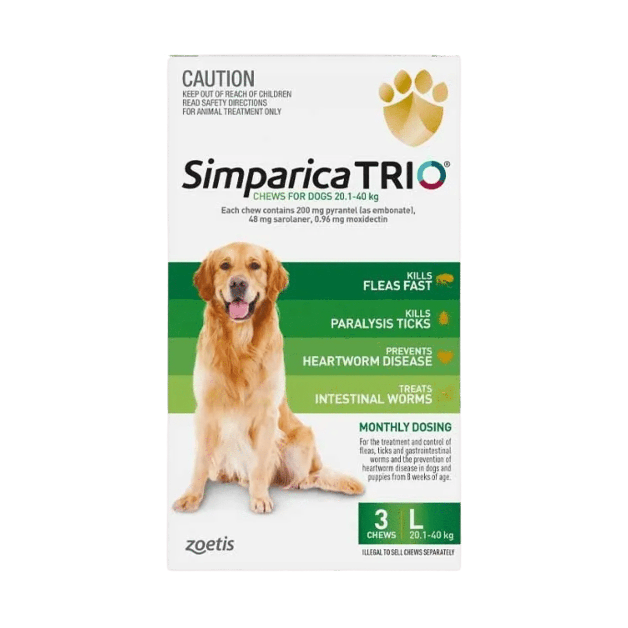 1 Simparica Trio For Dogs 20.1- 40kg Green Large - 6 Pack, 1 of 2