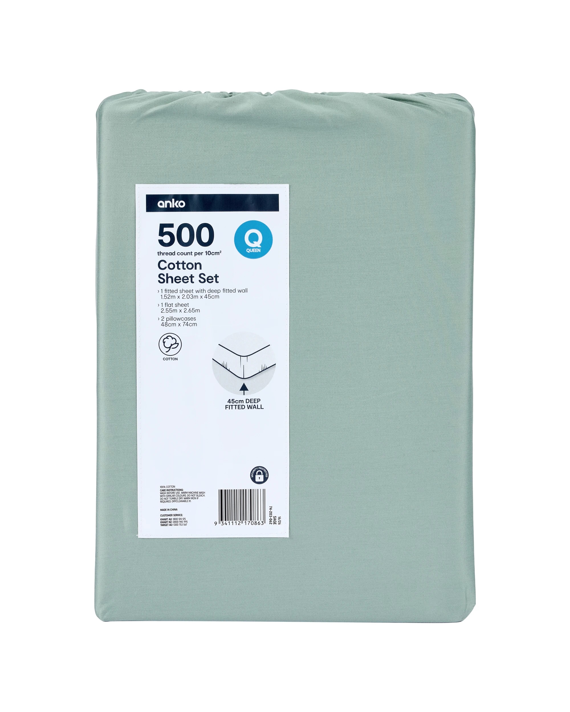 9 500 Thread Count Cotton Sheet Set - Queen Bed, Sage, 9 of 10
