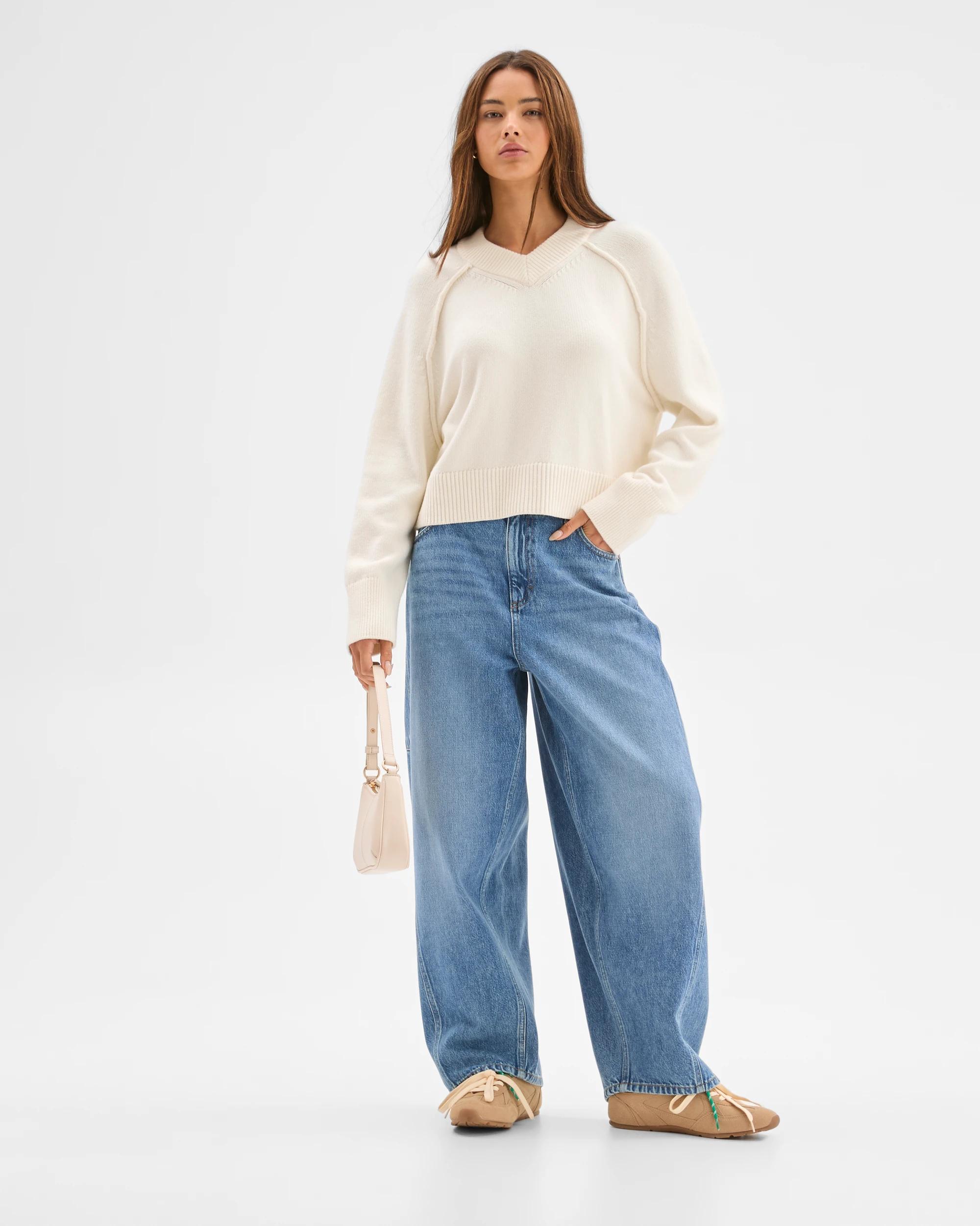2 Lily Loves Australian Cotton Blend V-Neck Jumper LIGHT CREAM, 2 of 6