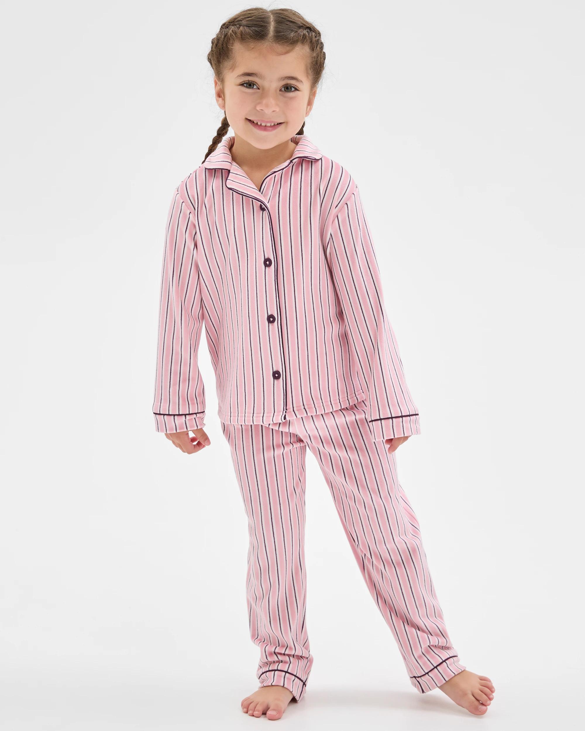 1 Target Kids Younger Girls Button Through Fleece Pyjama Set STRIPE, 1 of 6
