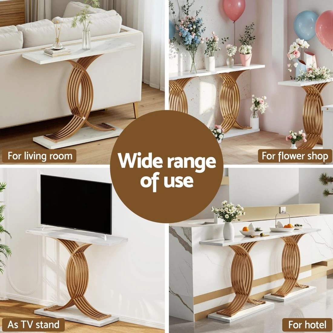 7 Artiss Console Table Marble Effect &Gold - White, 7 of 8