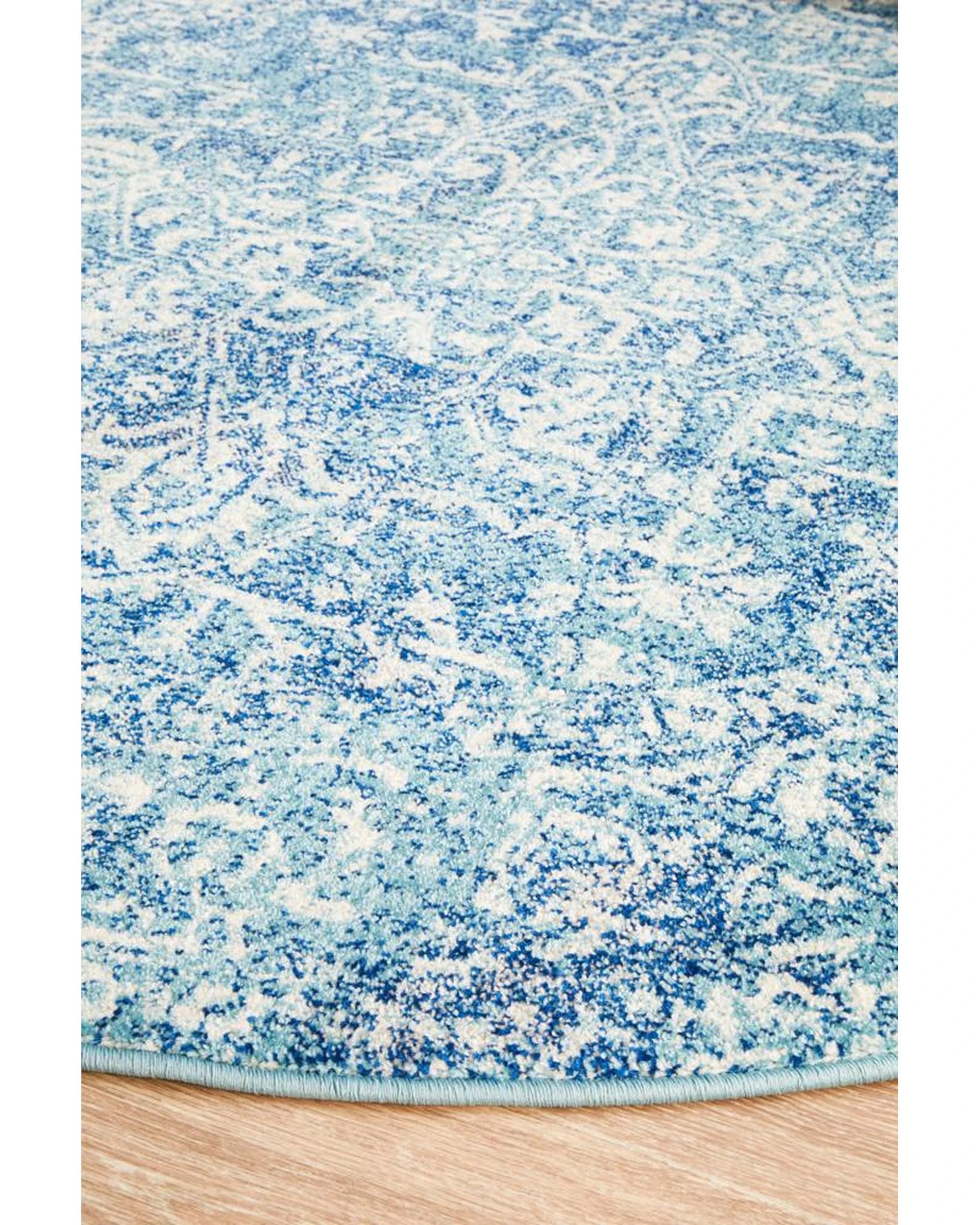 5 Rug Culture Evoke Muse Blue Round Transitional Rug, Power-loomed Polypropylene, 10mm Pile, Made in Turkey - Blue, 5 of 8