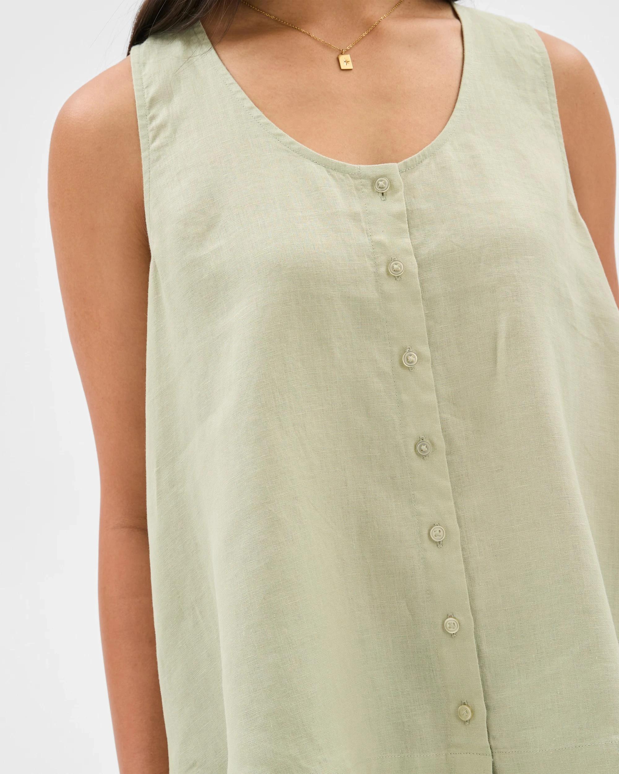 5 Target European Linen Button Front Tank Top ALOE, 5 of 7