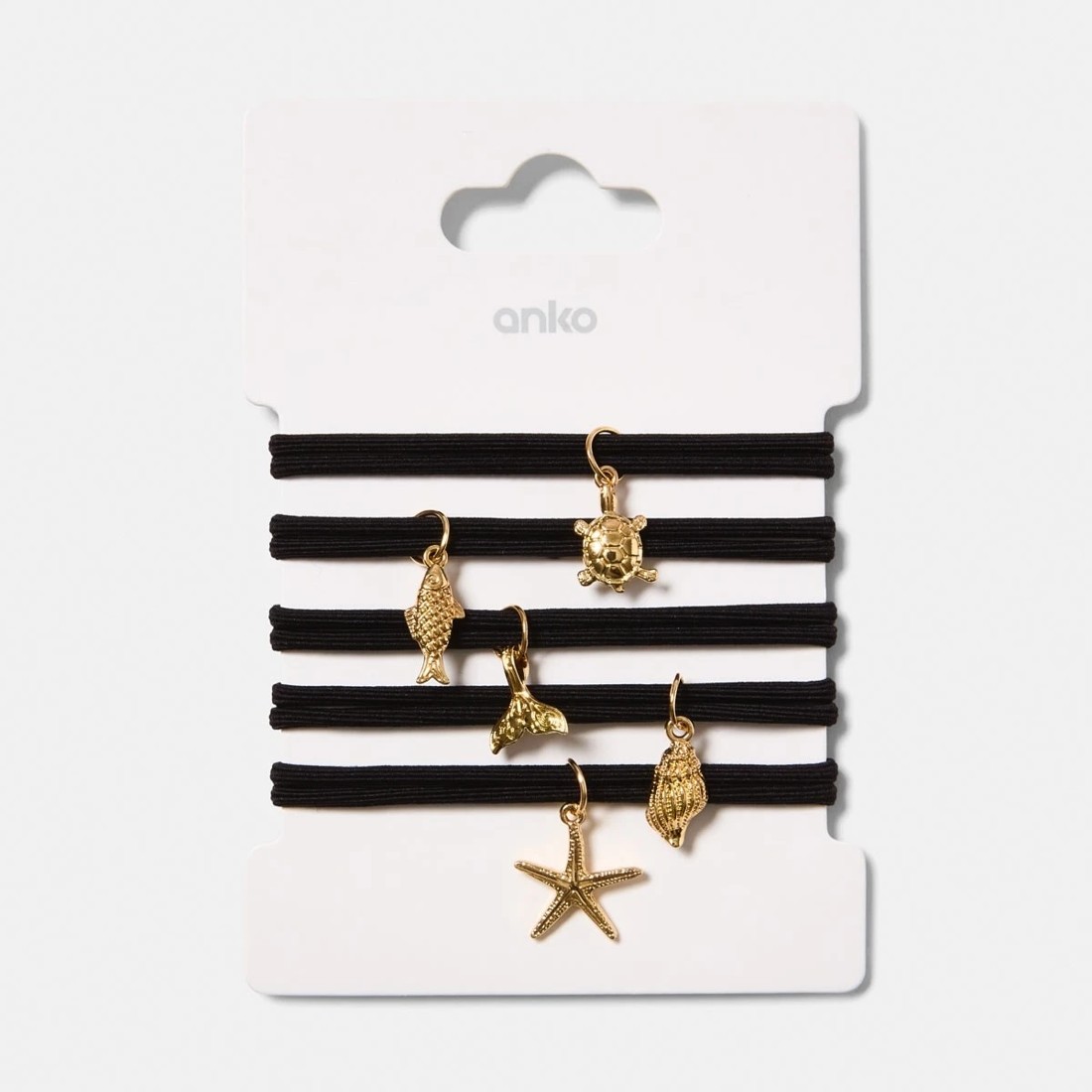 5 5 Pack Ocean Charm Hair Ties - Black and Gold Tone, 5 of 5