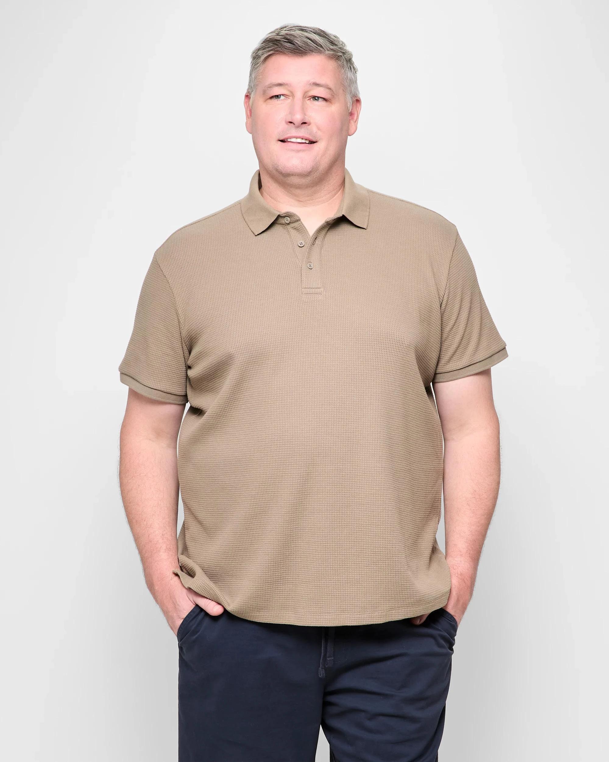 1 Target Plus Size Australian Cotton Blend Waffle Polo T-Shirt WALNUT, 1 of 5