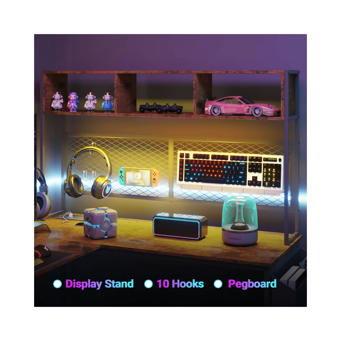 4 Advwin 170cm L Shaped Gaming Desk With Led Lights & Power Outlets Reversible Storage Shelf Computer Corner Desk Walnut, 4 of 10