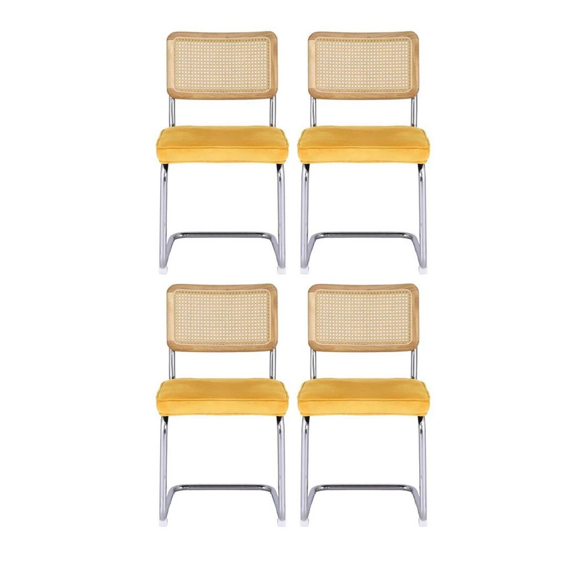 3 Artiss Dining Chairs Set of 4 Velvet Rattan Cantilever Yellow - Yellow, 3 of 6