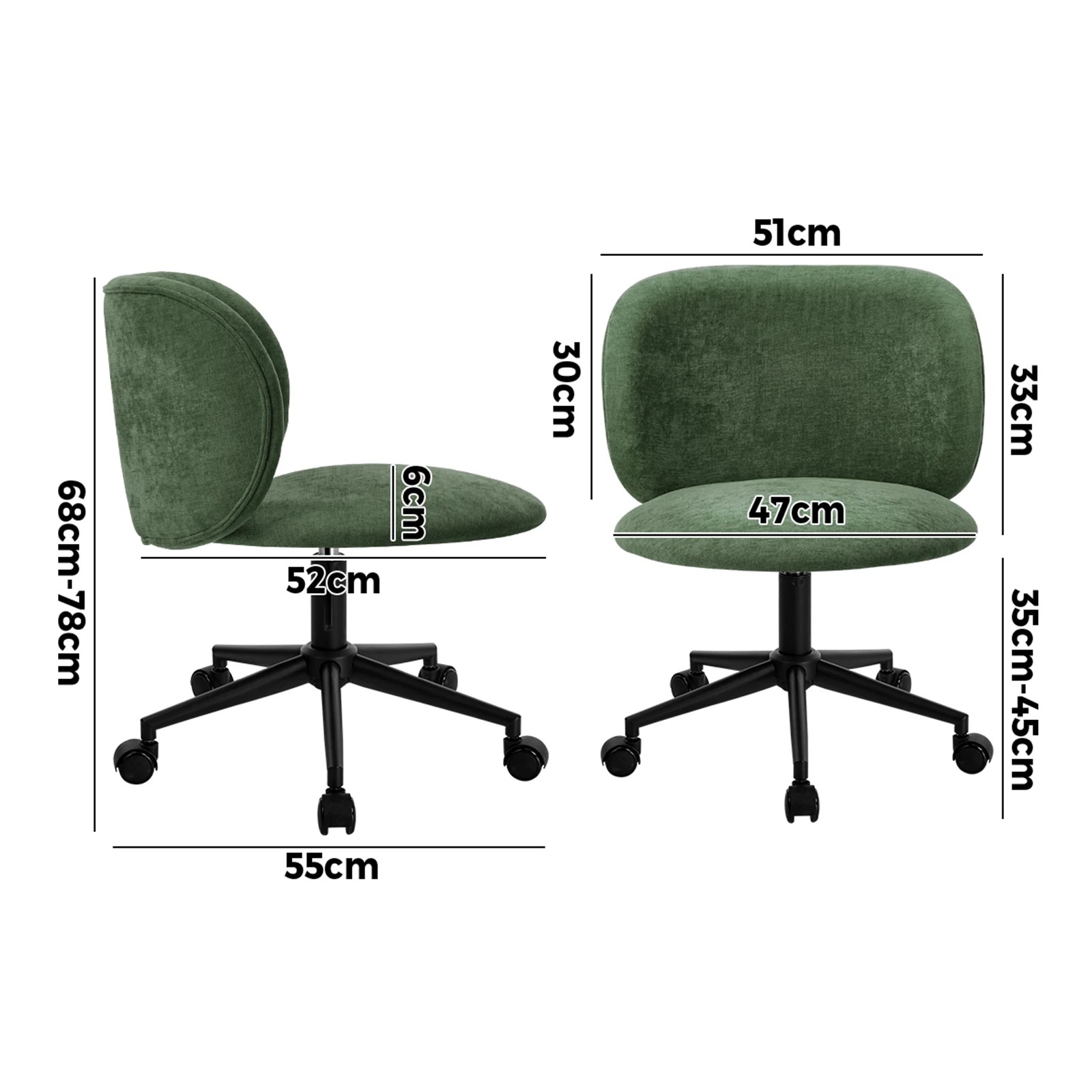 2 Oikiture Office Chair Swivel Armless Mid Back Ergonomic Chair Wheels - Green, 2 of 5