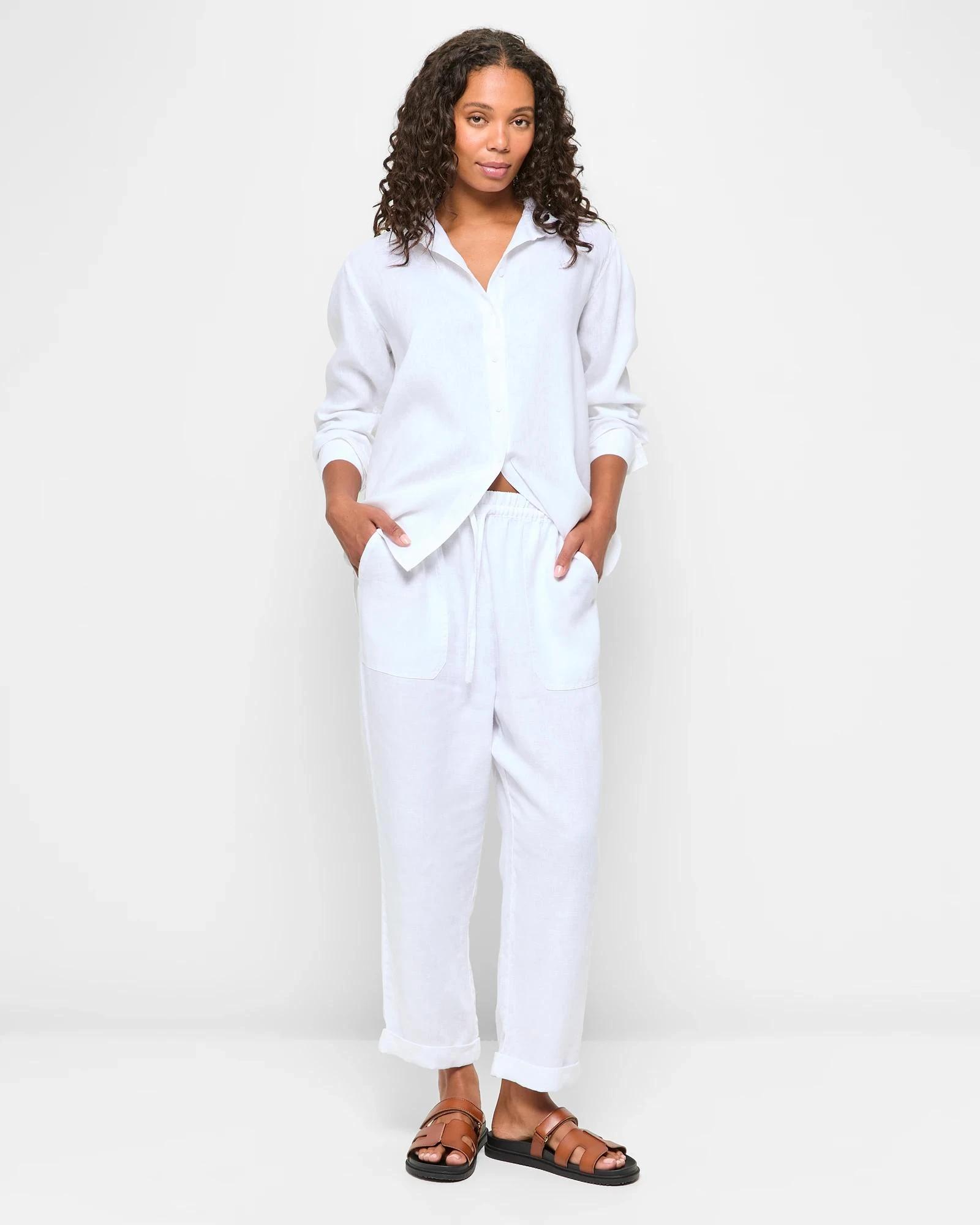 2 Target European Linen Long Sleeve Shirt WHITE, 2 of 5