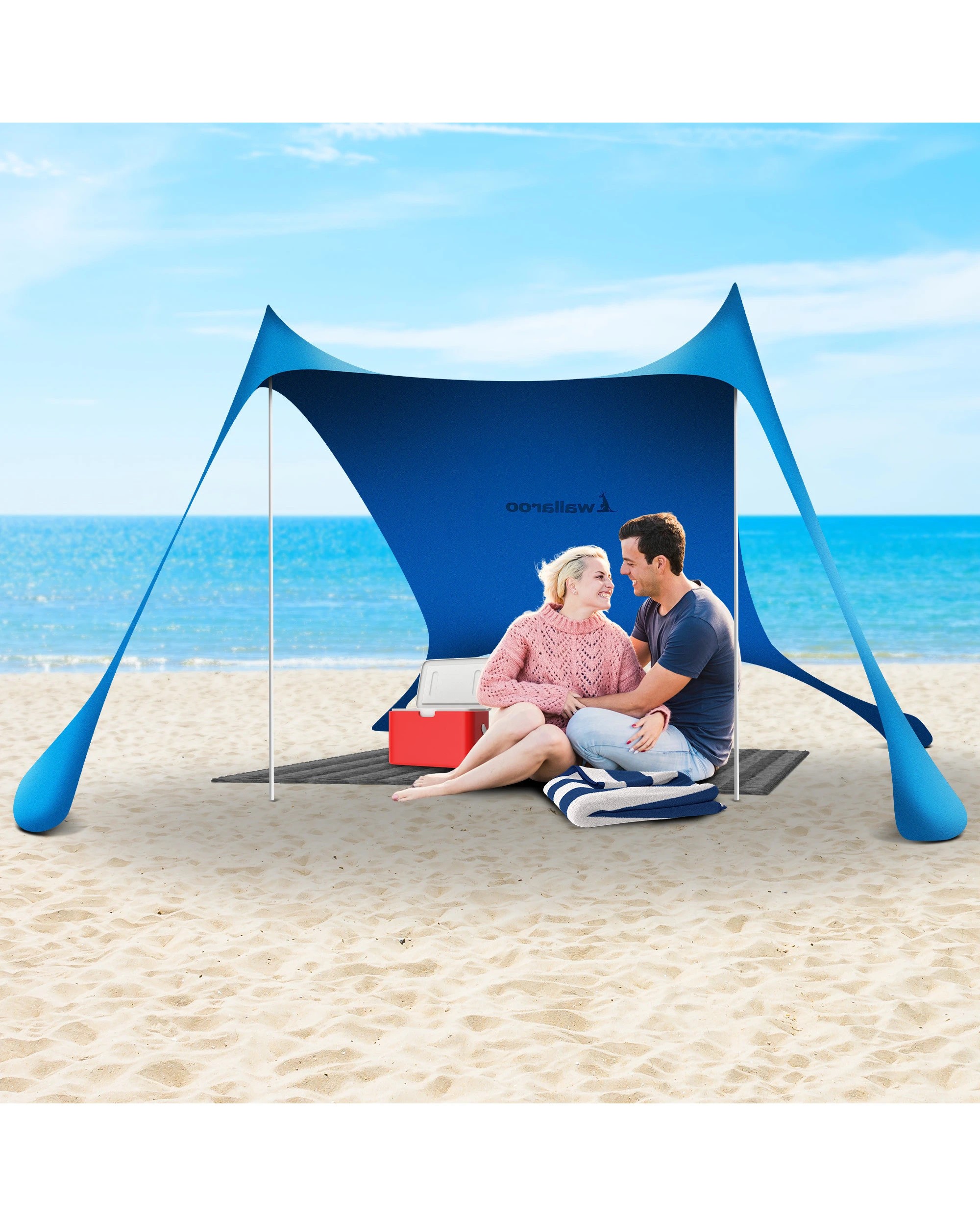 4 Wallaroo 2m x 2m Family Blue Beach Tent Canopy Beach Outdoor Sunshade Polyester - Blue, 4 of 7