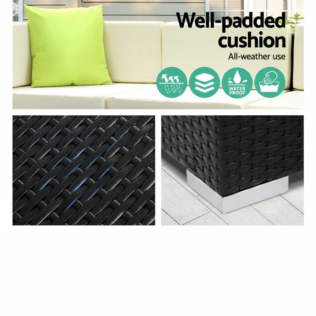 5 Gardeon 9-Piece Outdoor Sofa Set Wicker Couch Lounge Setting Cover - Black, 5 of 6