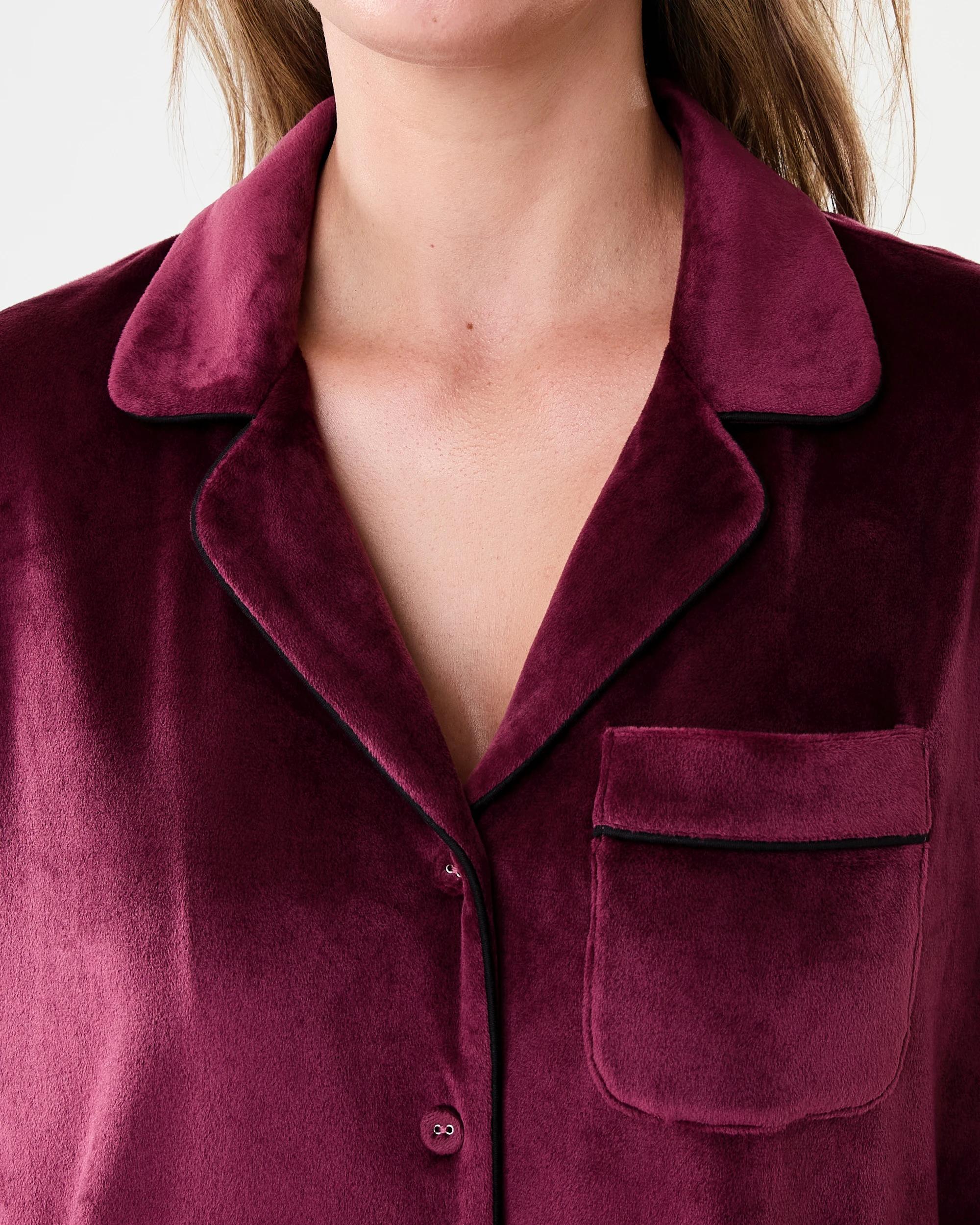 5 Long Sleeve Top and Pants Velour Pyjama Set Velvet Red, 5 of 8