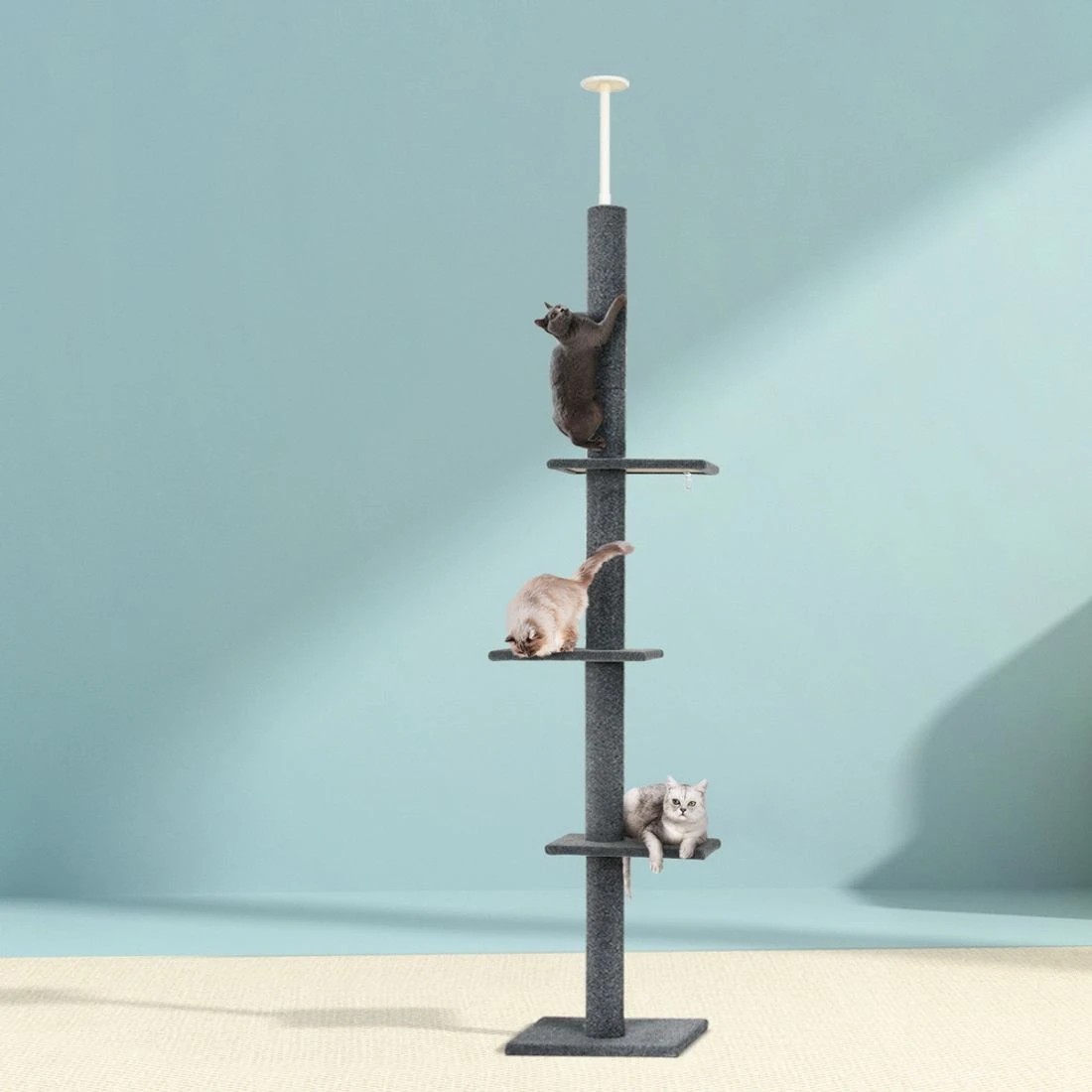 3 i.Pet Cat Tree 290cm Tower Scratching Post Scratcher Floor to Ceiling Cats Bed - Grey, 3 of 4