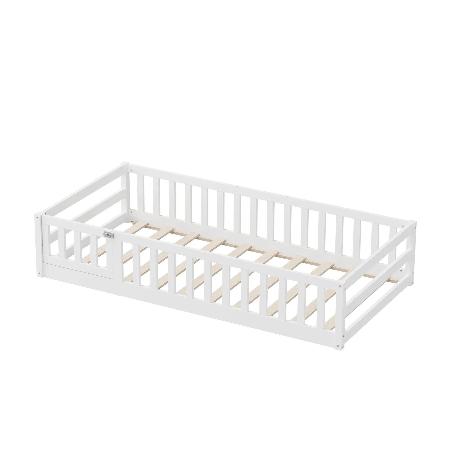 7 Oikiture Single Kids Bed Frame with Gate Fence Wood - White, 7 of 10