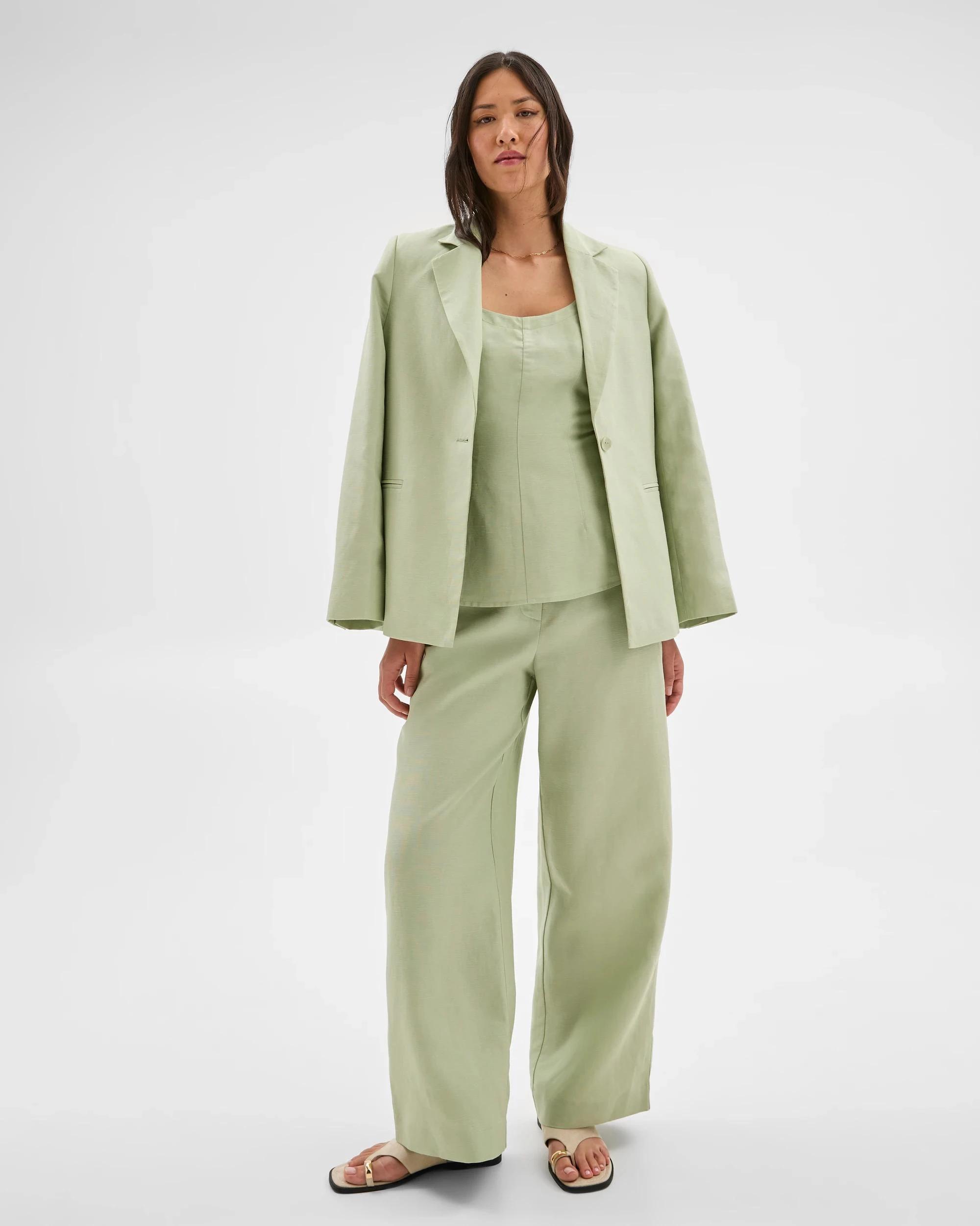 1 Linen Blend Single Breasted Blazer - Preview DESERT SAGE, 1 of 8