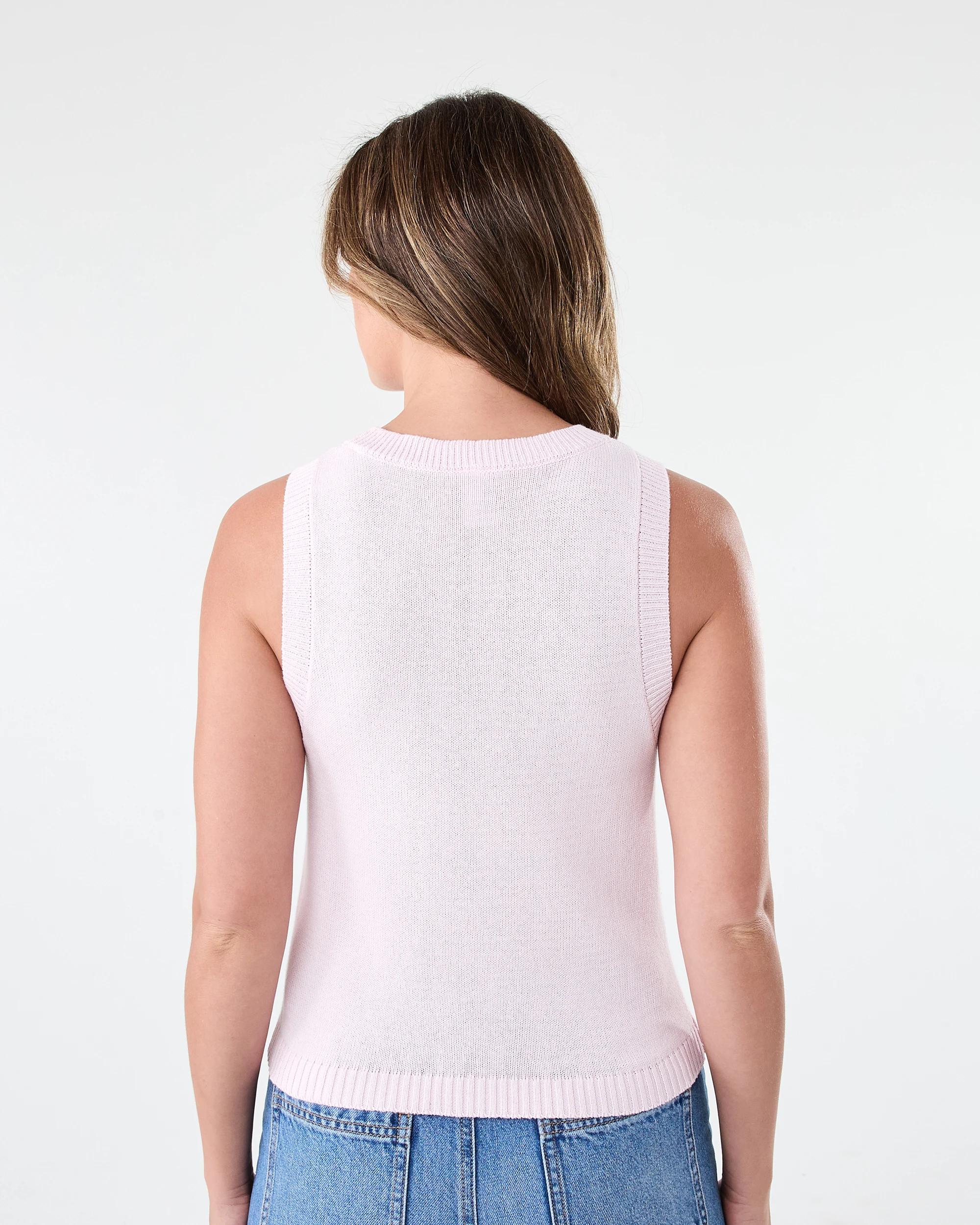 3 Sleeveless Cotton Blend Knit Top Bllet Pink, 3 of 6