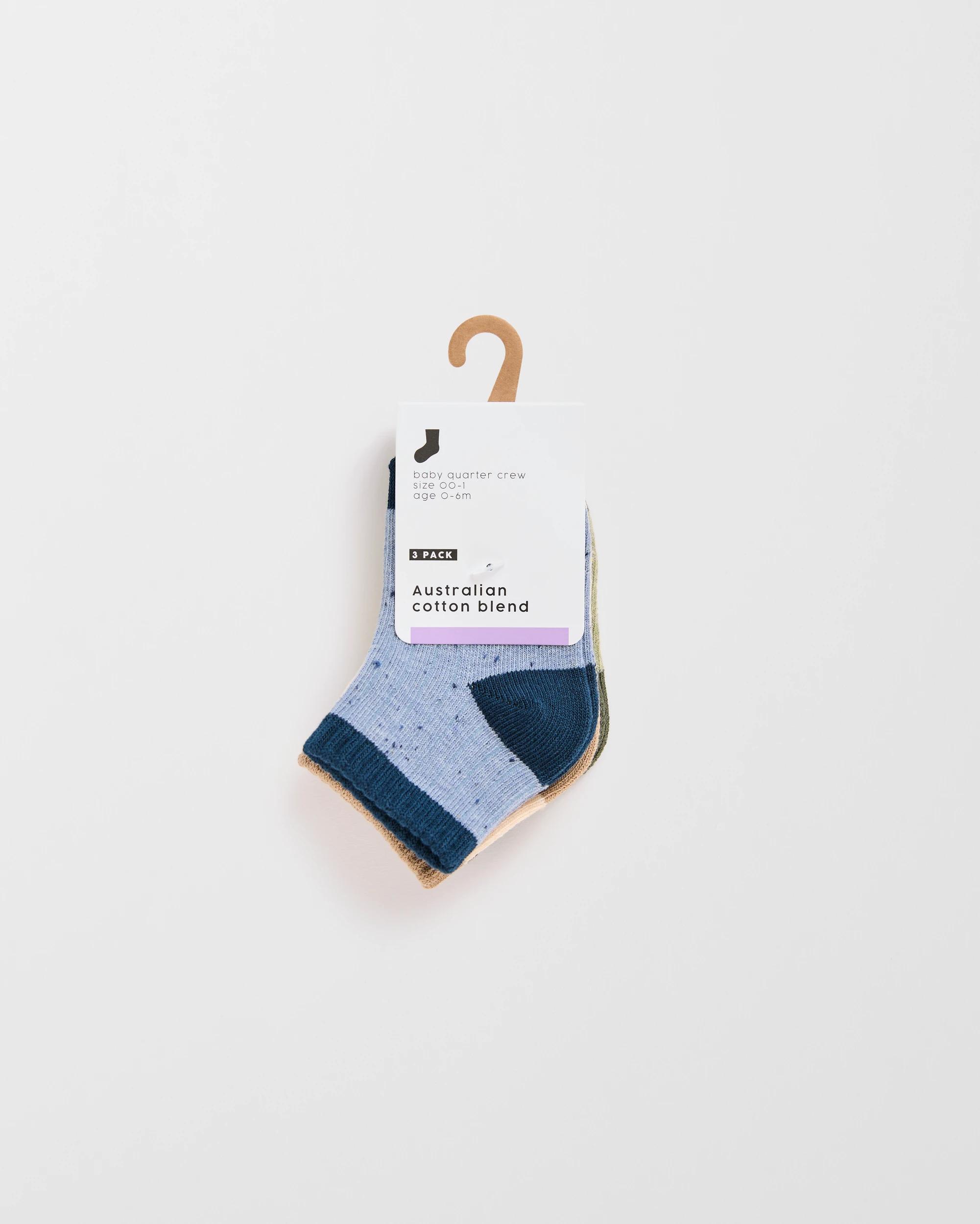 3 Target Baby Baby Australian Cotton Blend 3 Pack Textured Quarter Crew Socks BLUE/CREAM/GREEN, 3 of 3