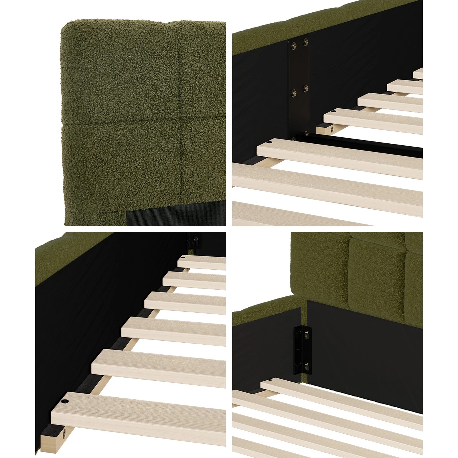 5 Oikiture Bed Frame Double Size Tufted Headboard Green Boucle - Green, 5 of 9