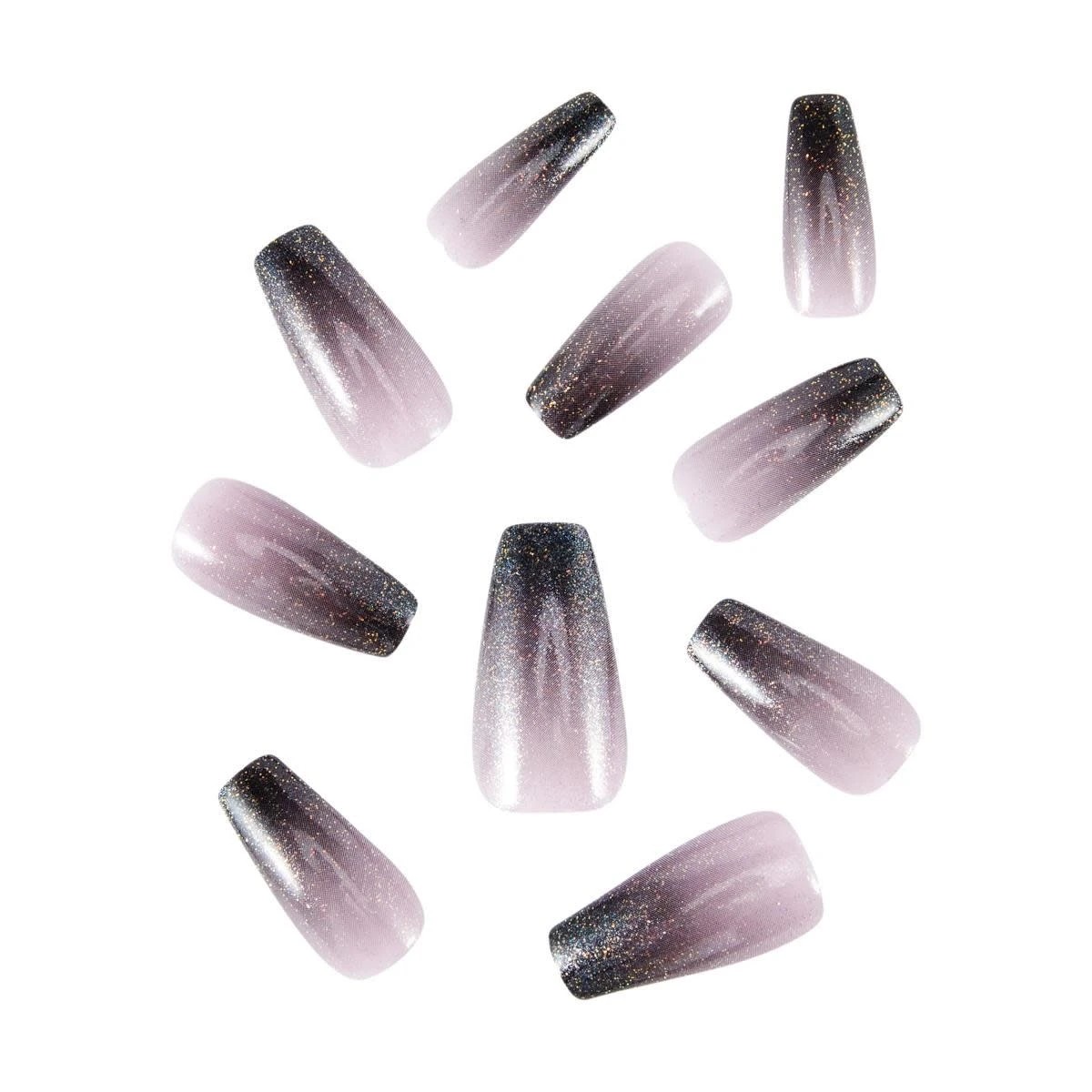 2 OXX Cosmetics Halloween 24 Pack Artificial Nails with Adhesive - Squareletto Shape, Smokey Glitter, 2 of 4