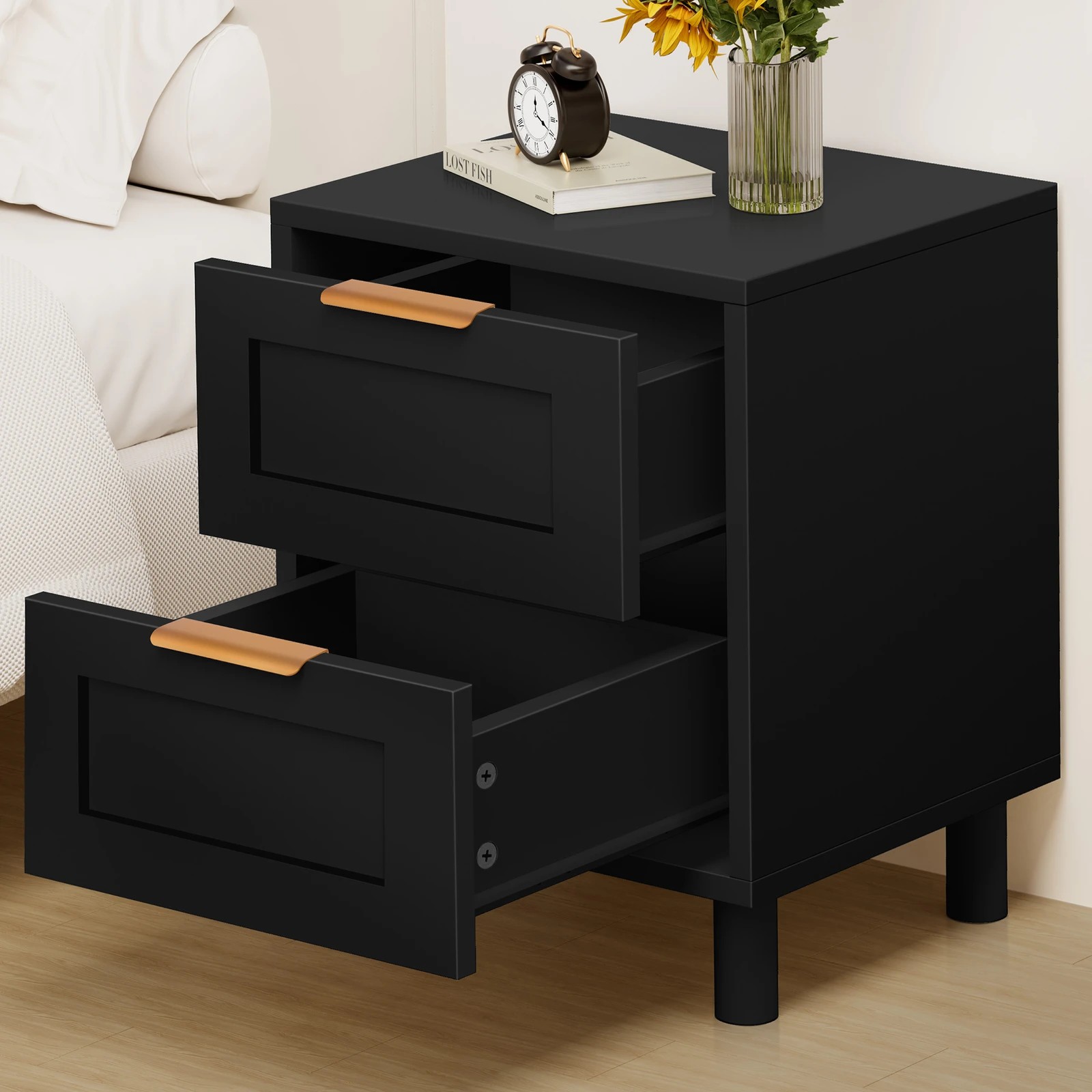 6 Alfordson Bedside Table Side Storage Nightstand 2 Drawers Cabinet - Black, 6 of 10